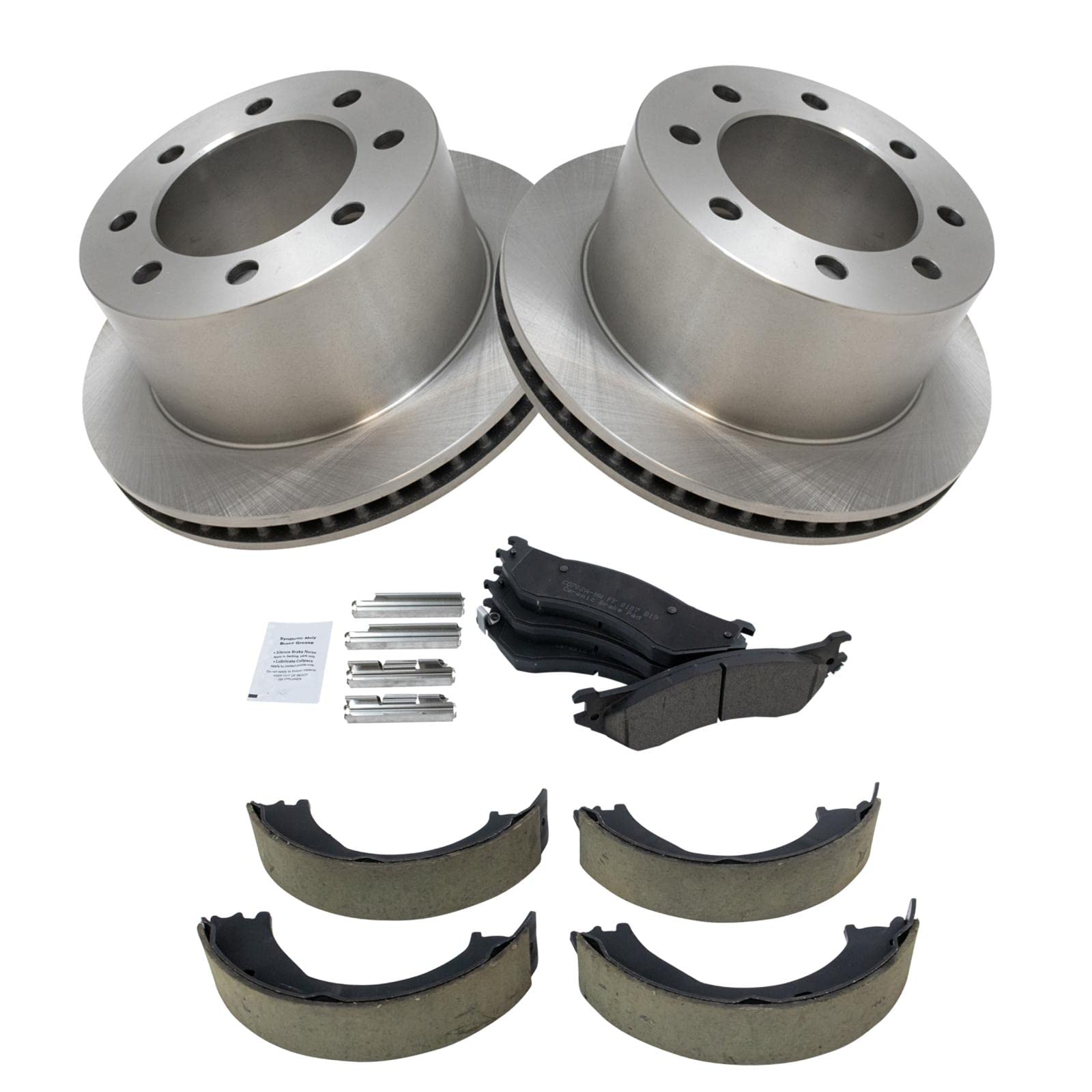 Trq Rear Brake Pad & Rotor Kit Brake Pads Brake Rotor Parking Brake Shoe Set Ceramic Compatible With 2001-2002 Dodge Ram 2500 Ra