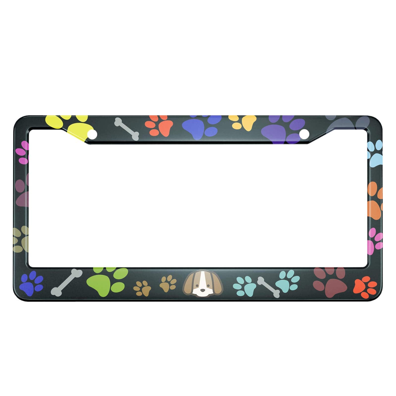 HOSNYE Puppy Bones and Paw Prints License Plate Frame Colorful Puppy Footprints Metal License Plate Cover Front Plates Frames Ca