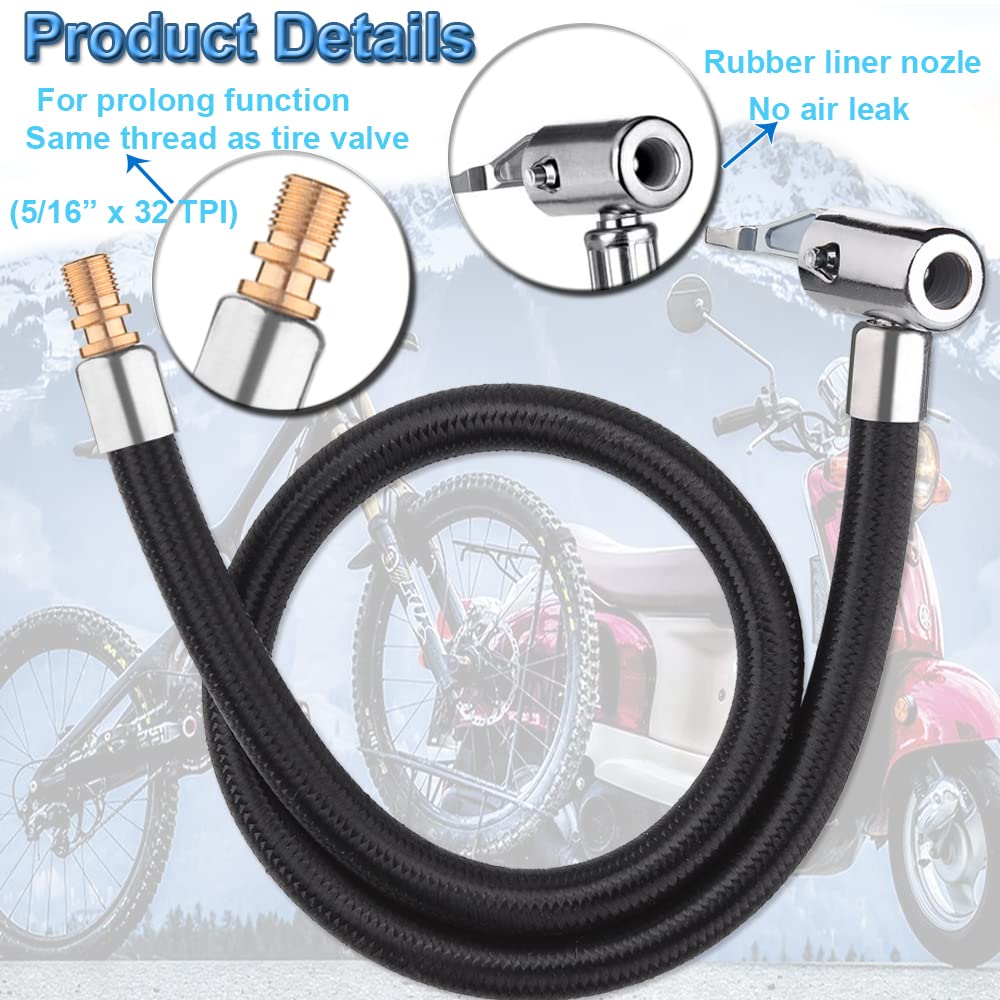 Melphan-Auto 50Cm 20Inches Ultra-Long Tire Inflator Hose Adapter, Thumb Press Locking Tire Chuck, Fast Inflation, Quick Release And Connect, Universal For Cars, Motorcycles And Bicycles, 1Pc.