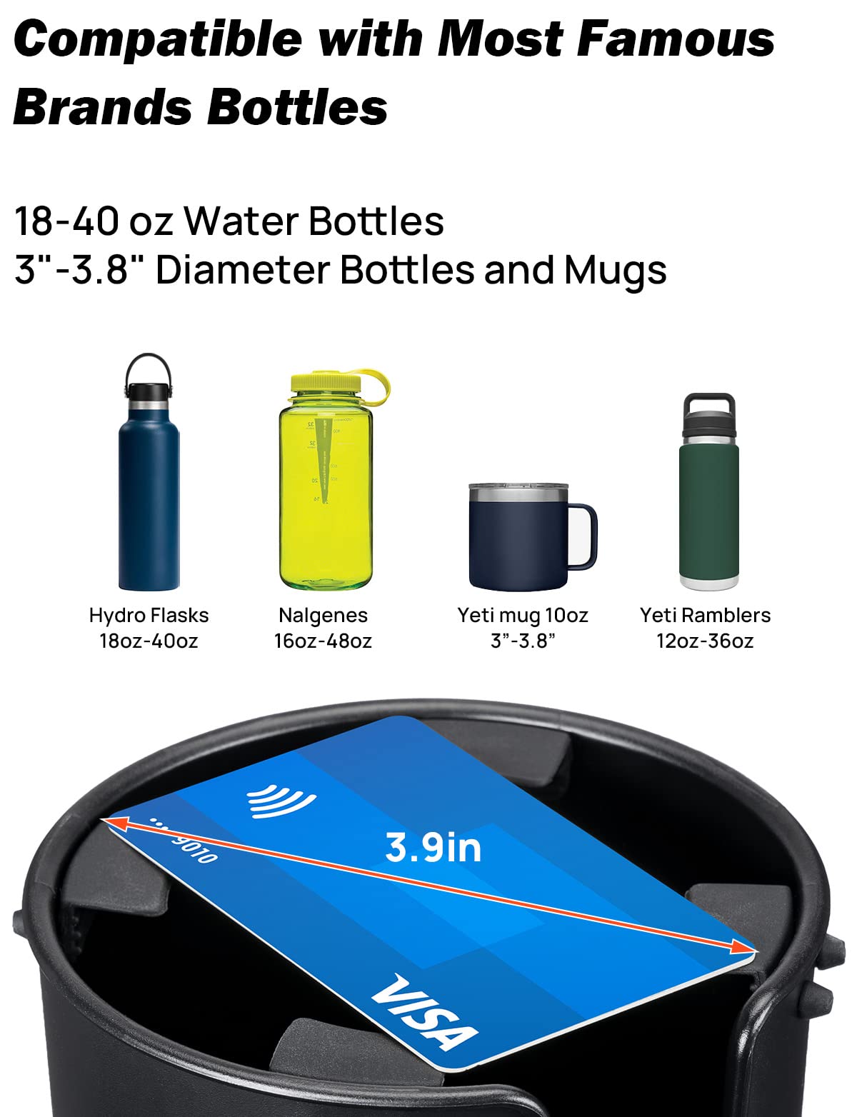 Joytutus Upgraded Car Cup Holder Expander With Offset Base, Compatible With Yeti, Hydro Flask, Large Cup Holder Expander For Car Hold 18-40 Oz Bottles And Mugs, Other Bottles In 3.4-3.8(Bling)