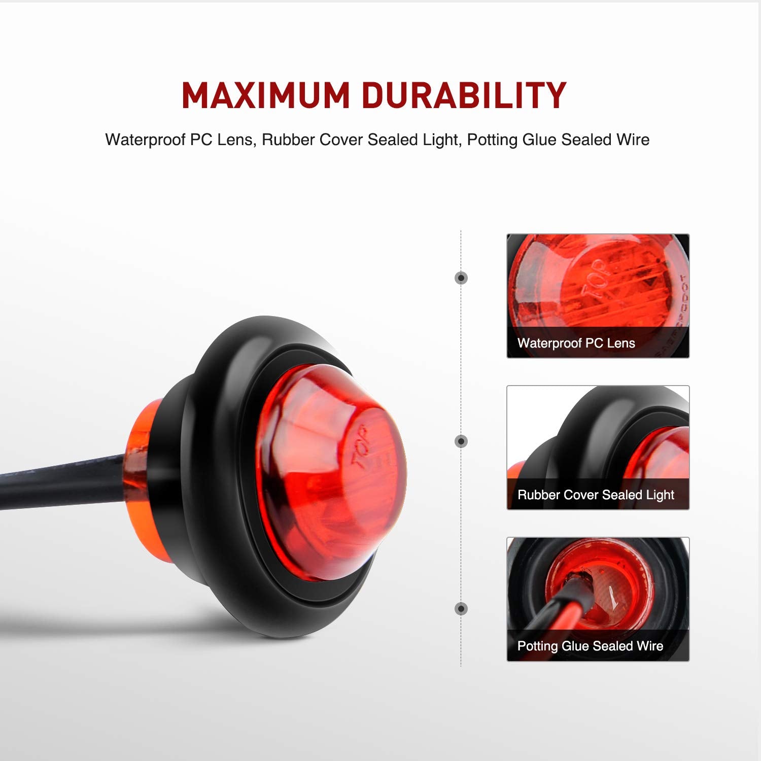 Nilight 10 PCS 3/4 Inch Round Mini LED Clearance Light LED Front Rear Side Marker Indicator Light Bullet Marker Light for Truck
