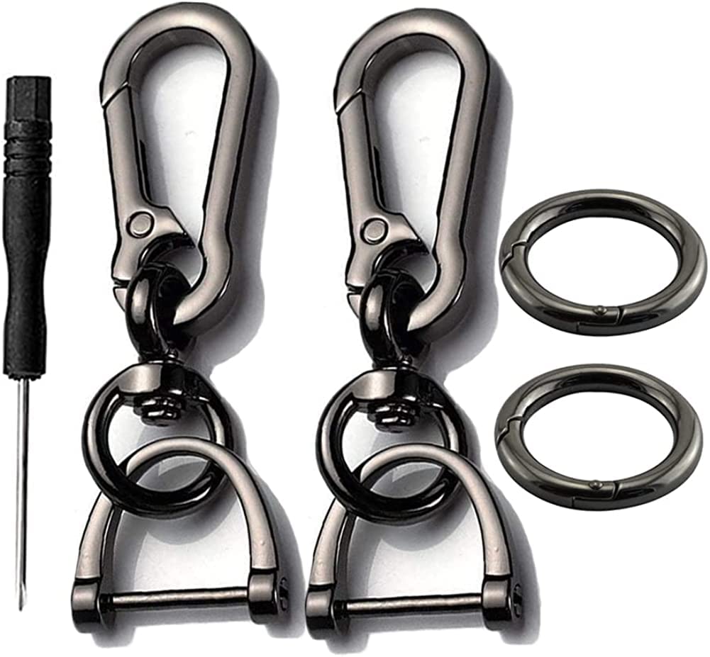 Imeisuit 2 Sets Car Keychain Car Key Clip Quick-Release Horseshoe Shape D-Ring Key Fob Holder With Round Carabiner Keychain
