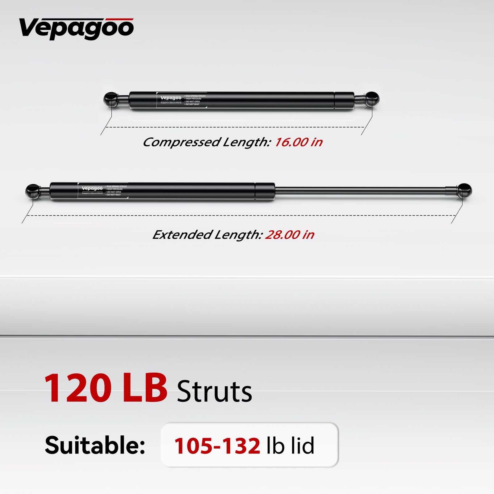 Vepagoo 100120 28 Inch 120Lb/534N Heavy Duty Lift Support Gas Shock Strut Spring For Truck Bed Tonneau Cover Trailer Cap Camper