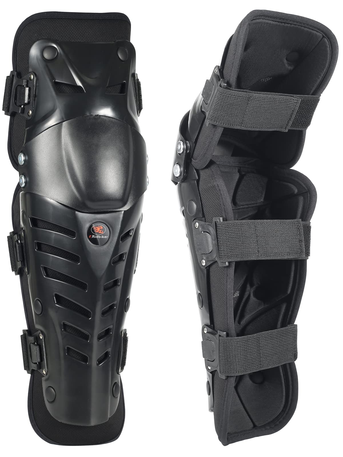 Ridbiker Movable Knee Shin Guard Pads 3 Sections Adjustable Breathable Knee Pads Protector Armor For Motorcycle Cycling Racing Long Leg Sleeve Gear Crashproof 1 Pair (Lengthen, Black)