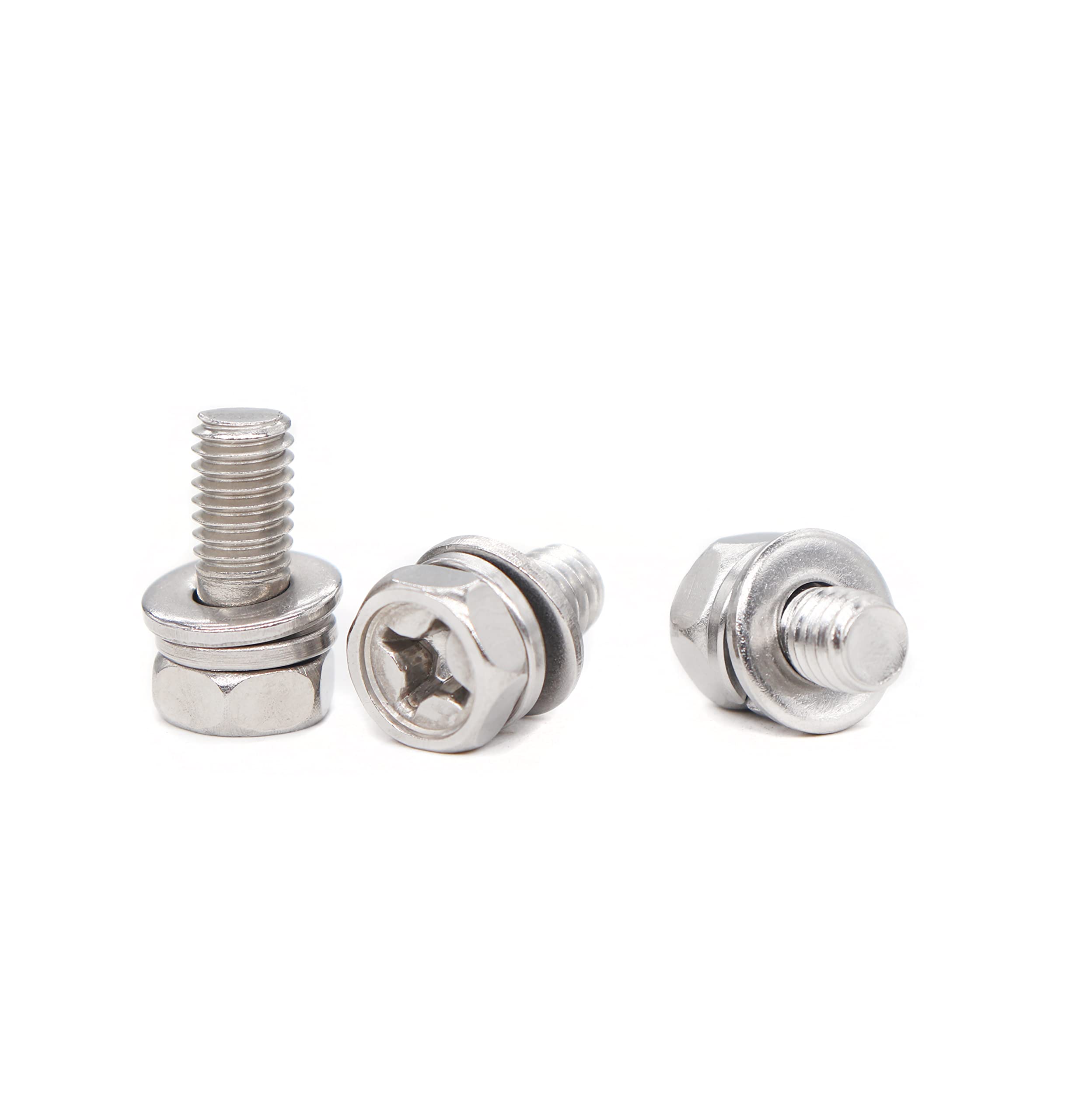 binifiMux M6 x 10mm Motorcycle Battery Terminal Bolt Nut Kit, Stainless Steel 304, Silver, Pack of 6, Model CF-874