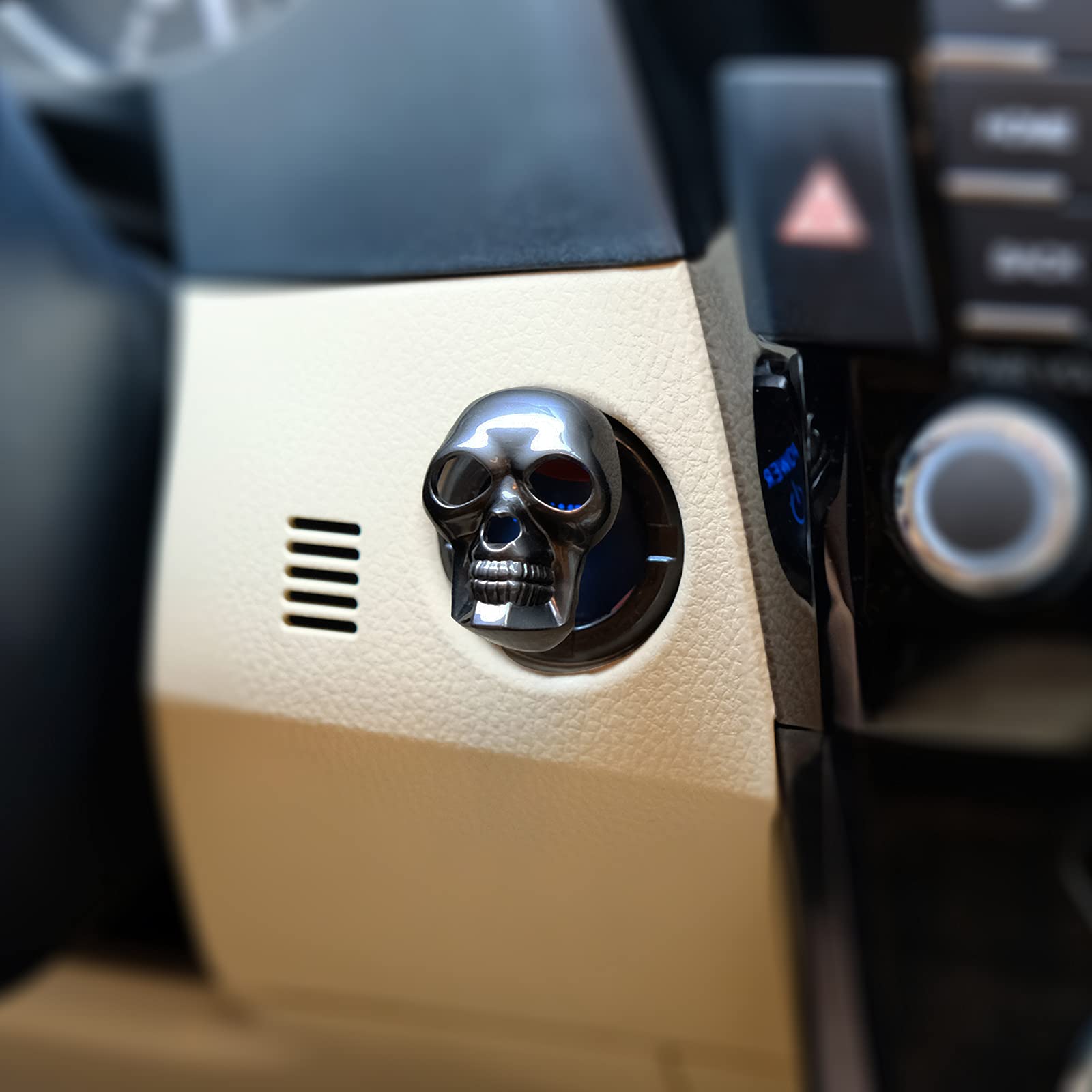 DUNGGLE Car Start Stop Button Cover Skull Design, Zinc Alloy, Black, Model S-B, Anti-Scratch Ignition Protection Accessory