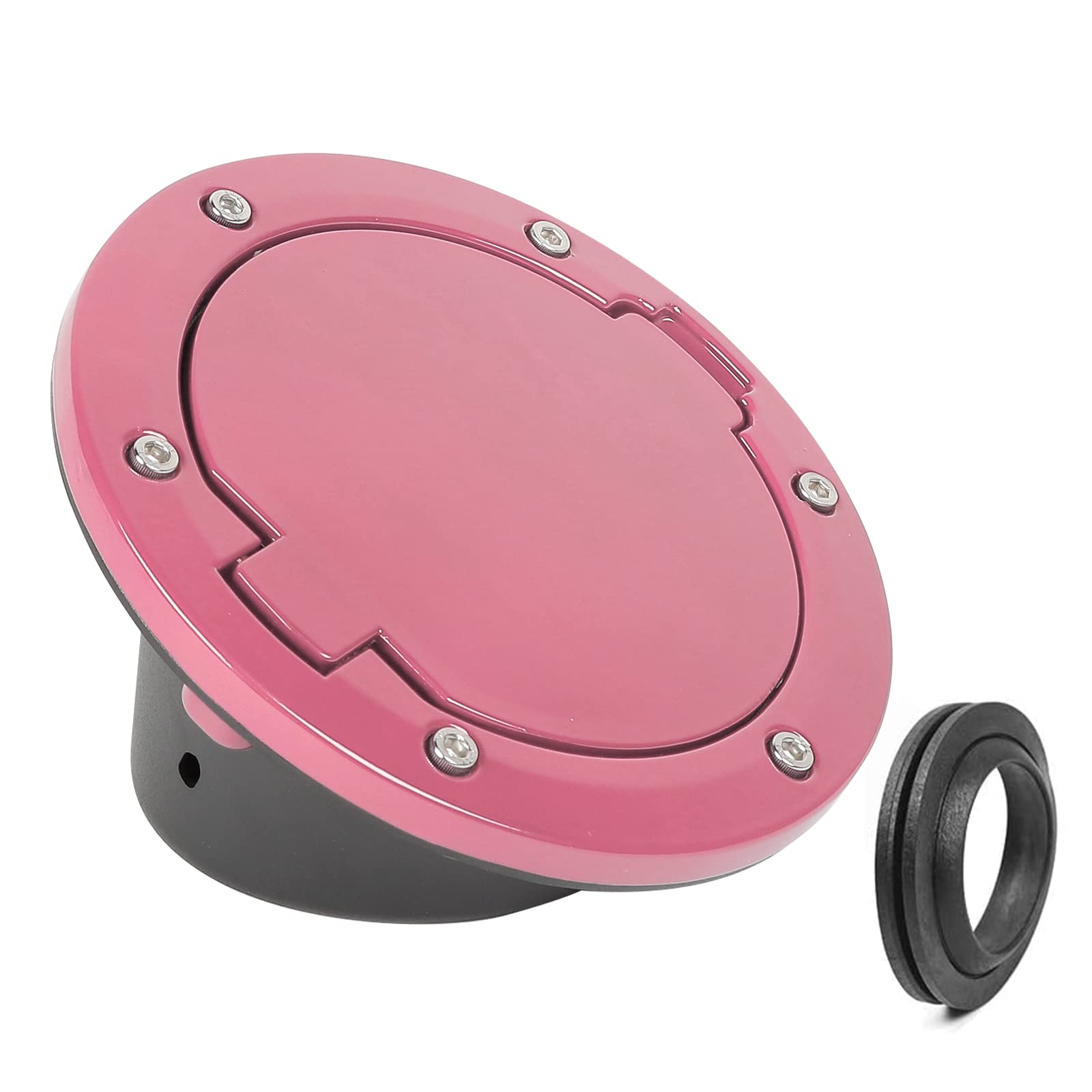 JeCar JK Fuel Filler Cover - Aluminum Alloy Gas Cap for Jeep Wrangler 2007-2018, Pink, Model JCS121
