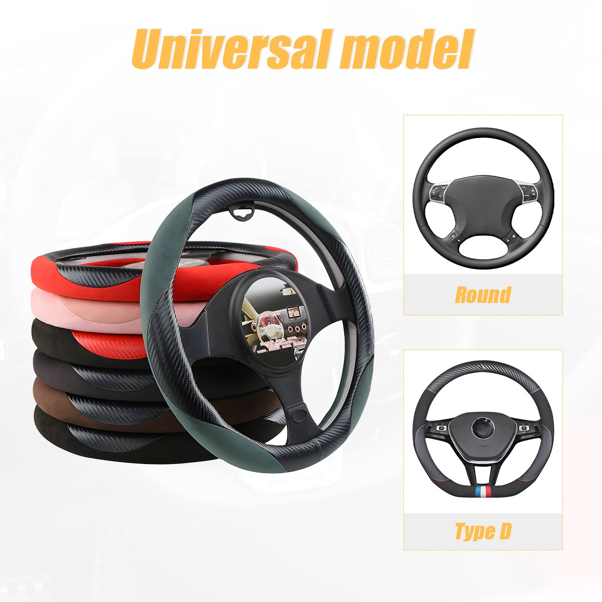 Steering Wheel Cover For Women And Men, Carbon Fiber Plush Steering Wheel Cover Soft Anti-Slip Comforting, Universal 15 Inches S