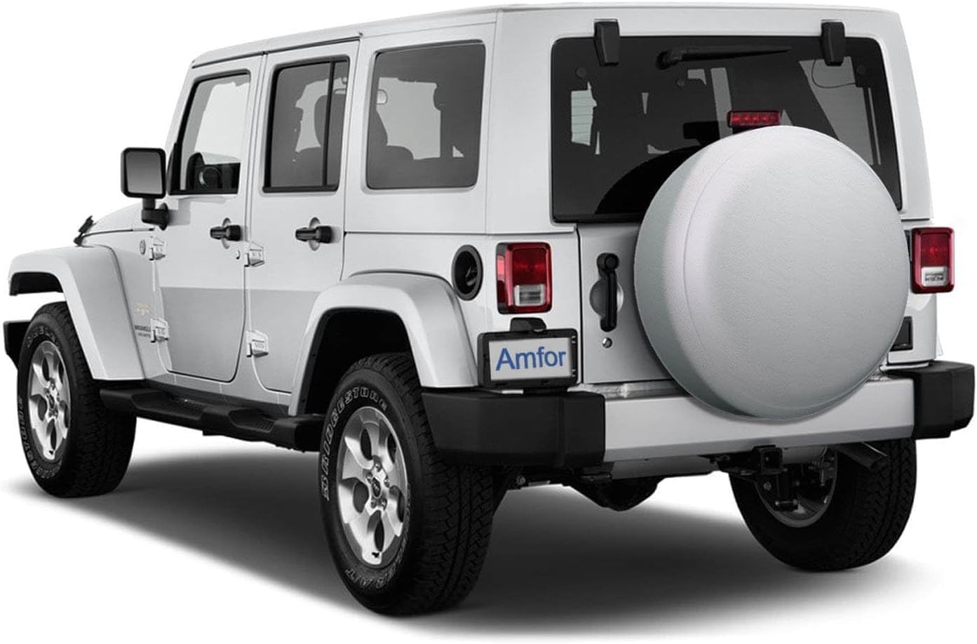 AmFor Universal Spare Tire Cover for Jeep, RV, Truck - Weatherproof PVC, White, Fits 25"-27" Diameter, Model BT-14FW