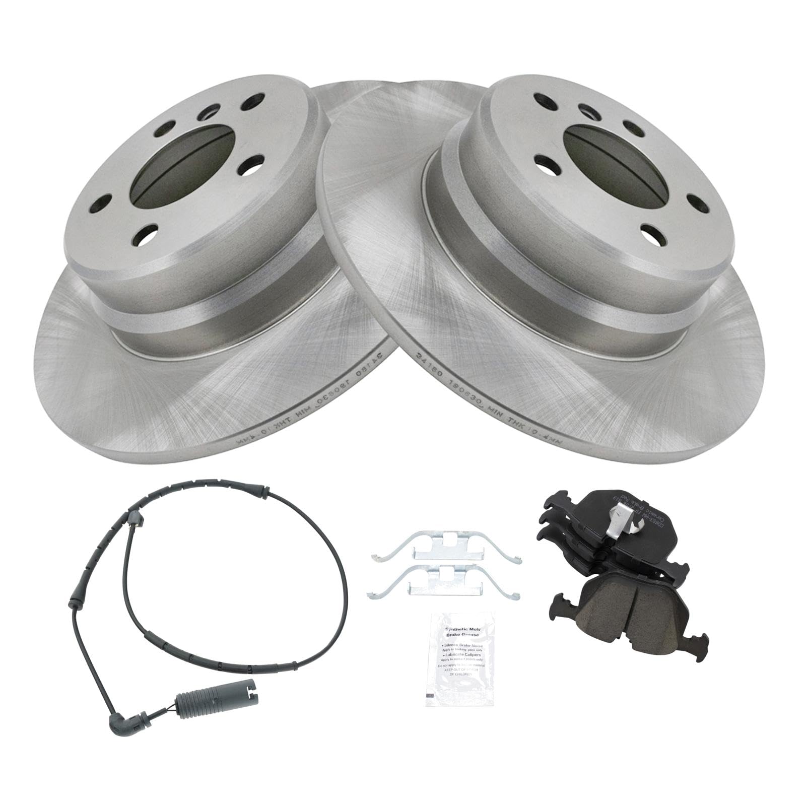 TRQ Rear Brake Pad & Rotor Kit Brake Pad Wear Sensor Brake Pads Brake Rotor Ceramic Compatible with 2000-2006 BMW X5
