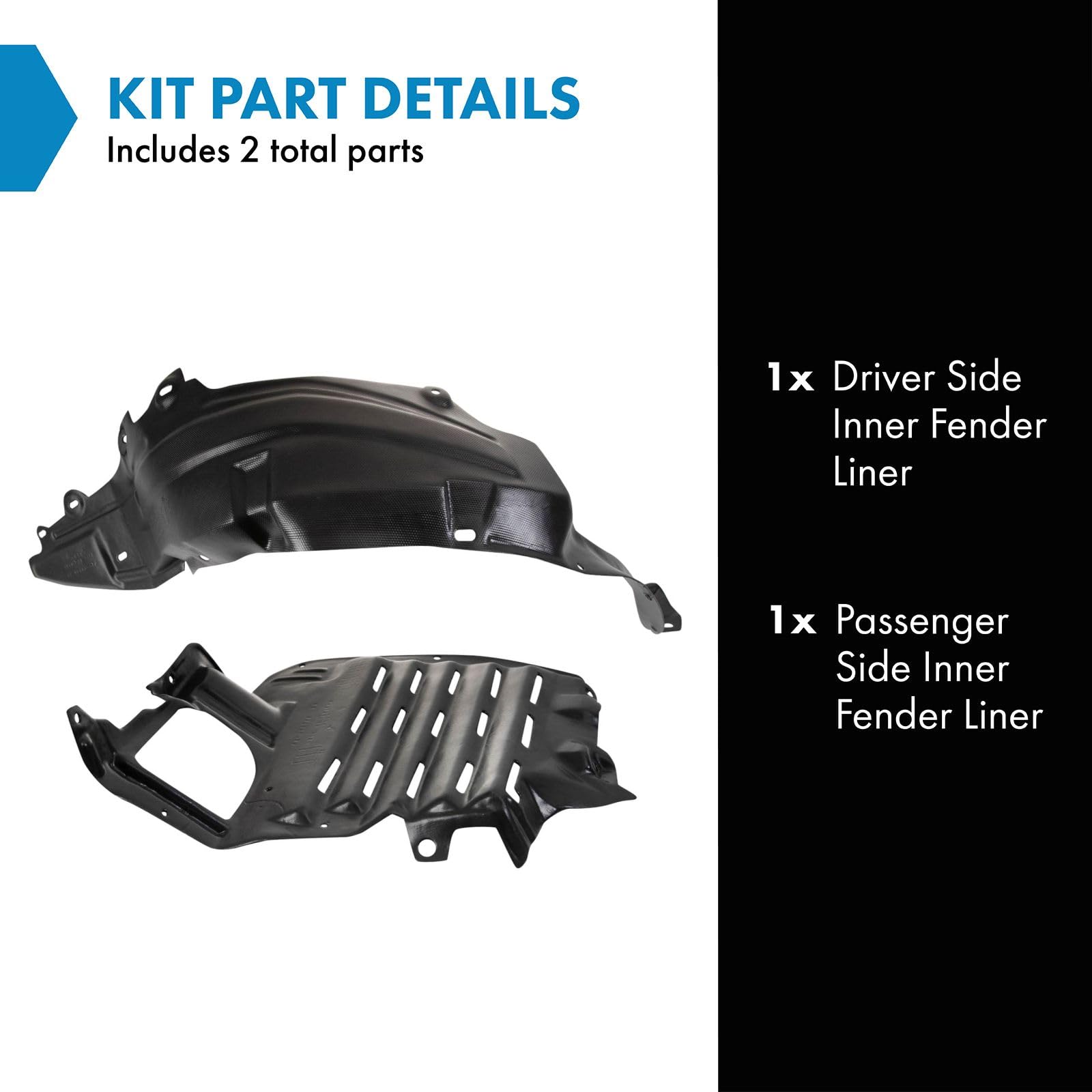 Trq Inner Fender Liner Set Compatible With 2001-2005 Mazda Miata Ma1248122 Ma1251109