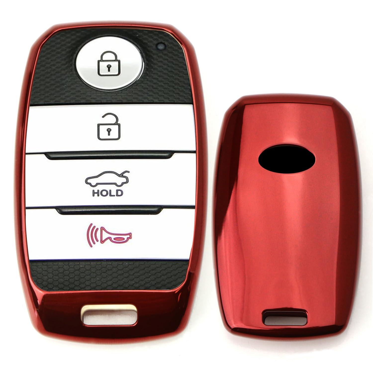 iJDMTOY Chrome Finish Red TPU Key Fob Protective Case Cover Compatible With Kia Optima K5 Sorento Carens Forte Sportage Soul, et
