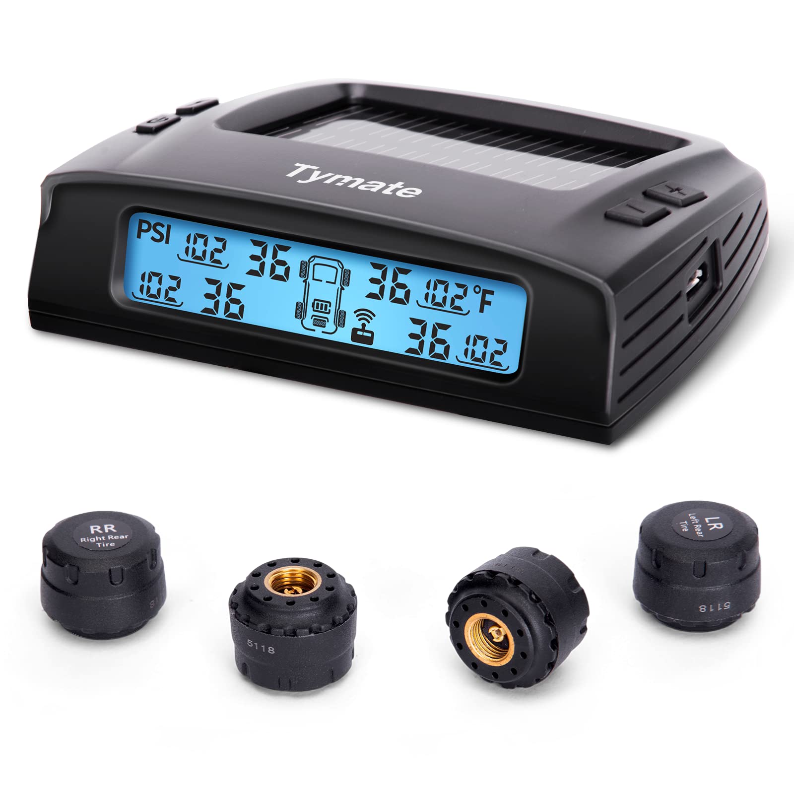 Tymate RV Tire Pressure Monitoring System M7-3 with 4 Sensors, Solar Charger, LCD Display, 0-87 PSI, Easy Installation