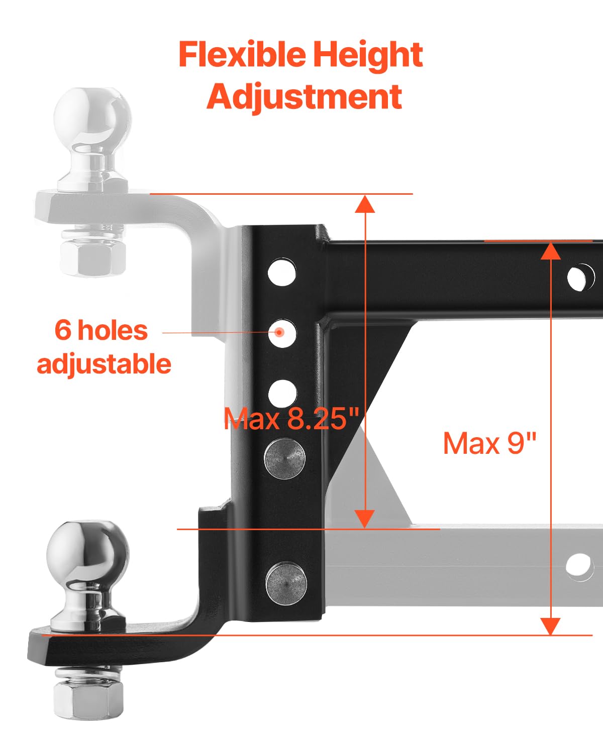 VEVOR Adjustable Trailer Hitch, Fit 2-Inch Receiver, Trailer Hitch Ball Mount with 2-Inch Ball & Pin, 7500 lbs Capacity Ball Hit