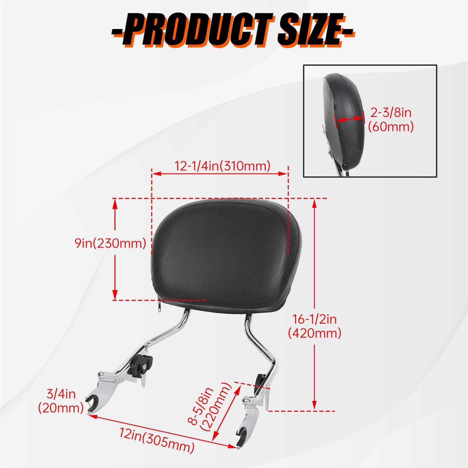 Detachable Sissy Bar with Backrest Pad Chrome Compatible with 2009-2023 Harley Touring (NEED DOCKING HARDWARE)