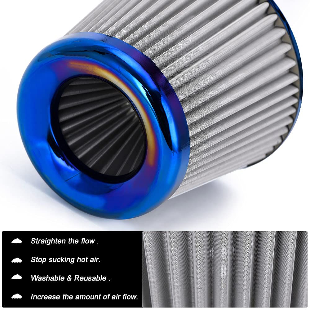 Ptnhz Universal Burnt Blue Neck 3 76Mm Car High Flow Cold Air Intake Air Filter Power Intake Air Inlet System Mushroom Head Air Cleaner