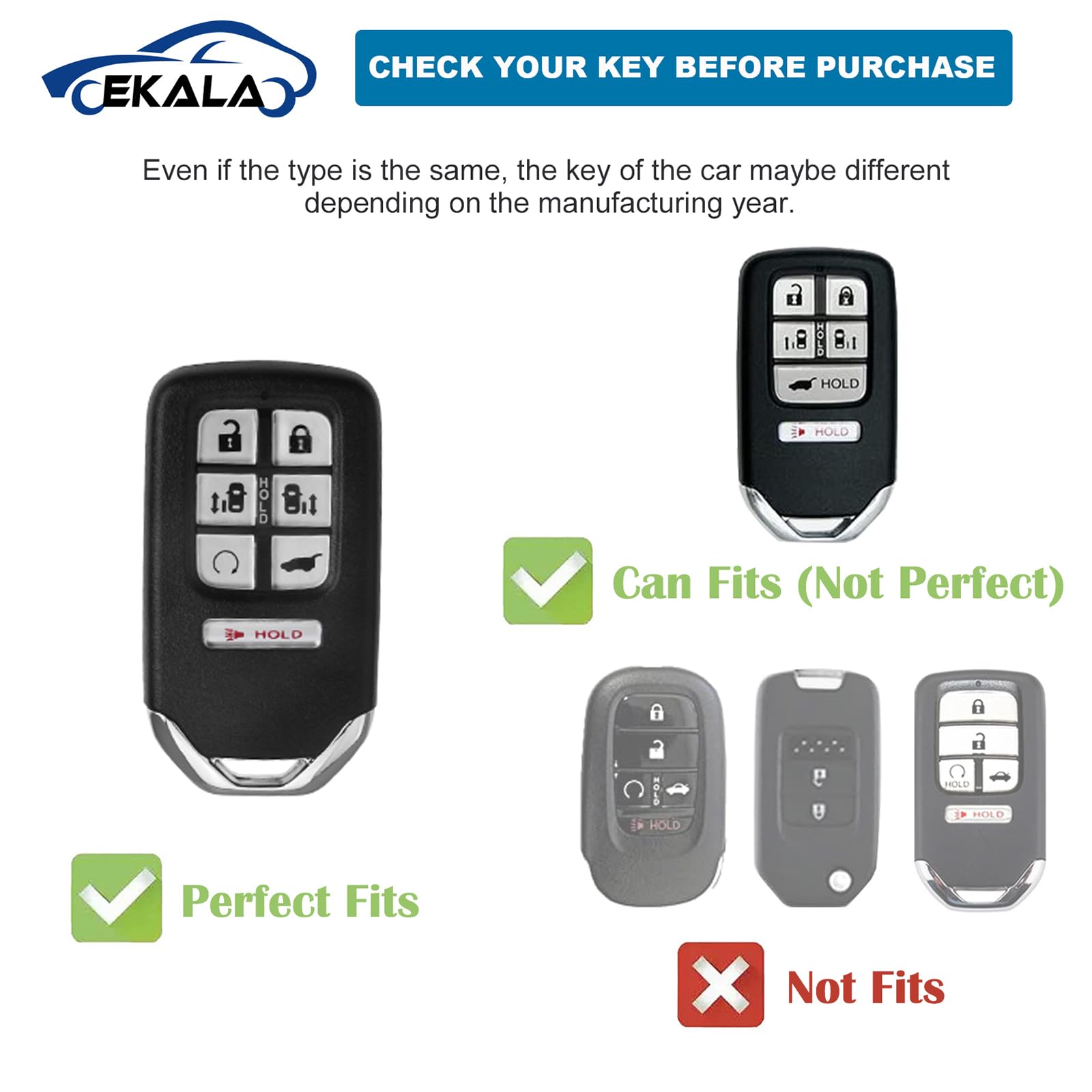 EKALA Honda Odyssey Key Fob Cover - Soft TPU, 7 Buttons, White, Compatible with 2018-2024 Models
