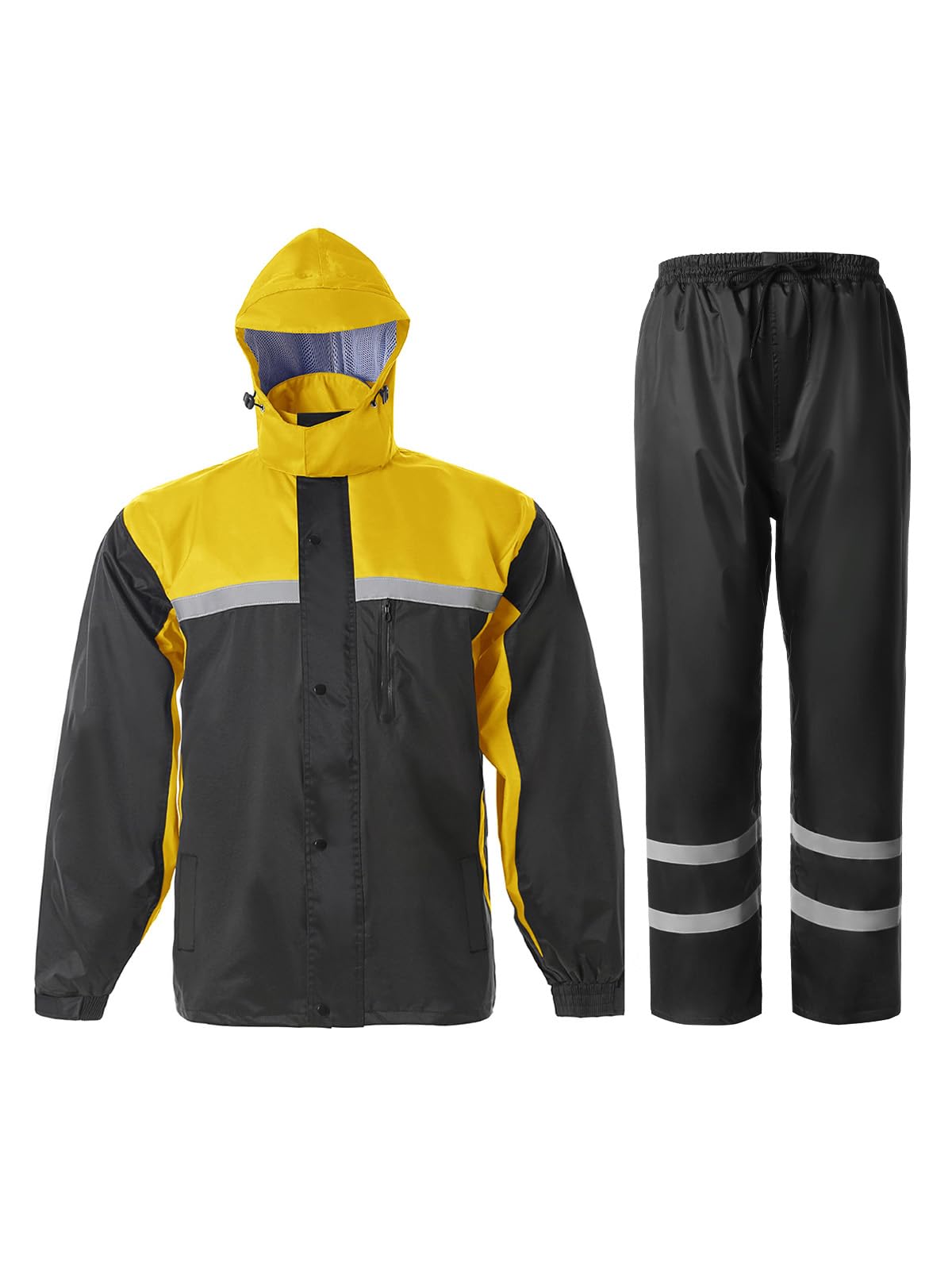 Saphirose Men'S Rain Suit High Visibility Reflective Work Rain Jacket Pants For All Sport Farm Fishing Motorcycle (Black/Yellow,