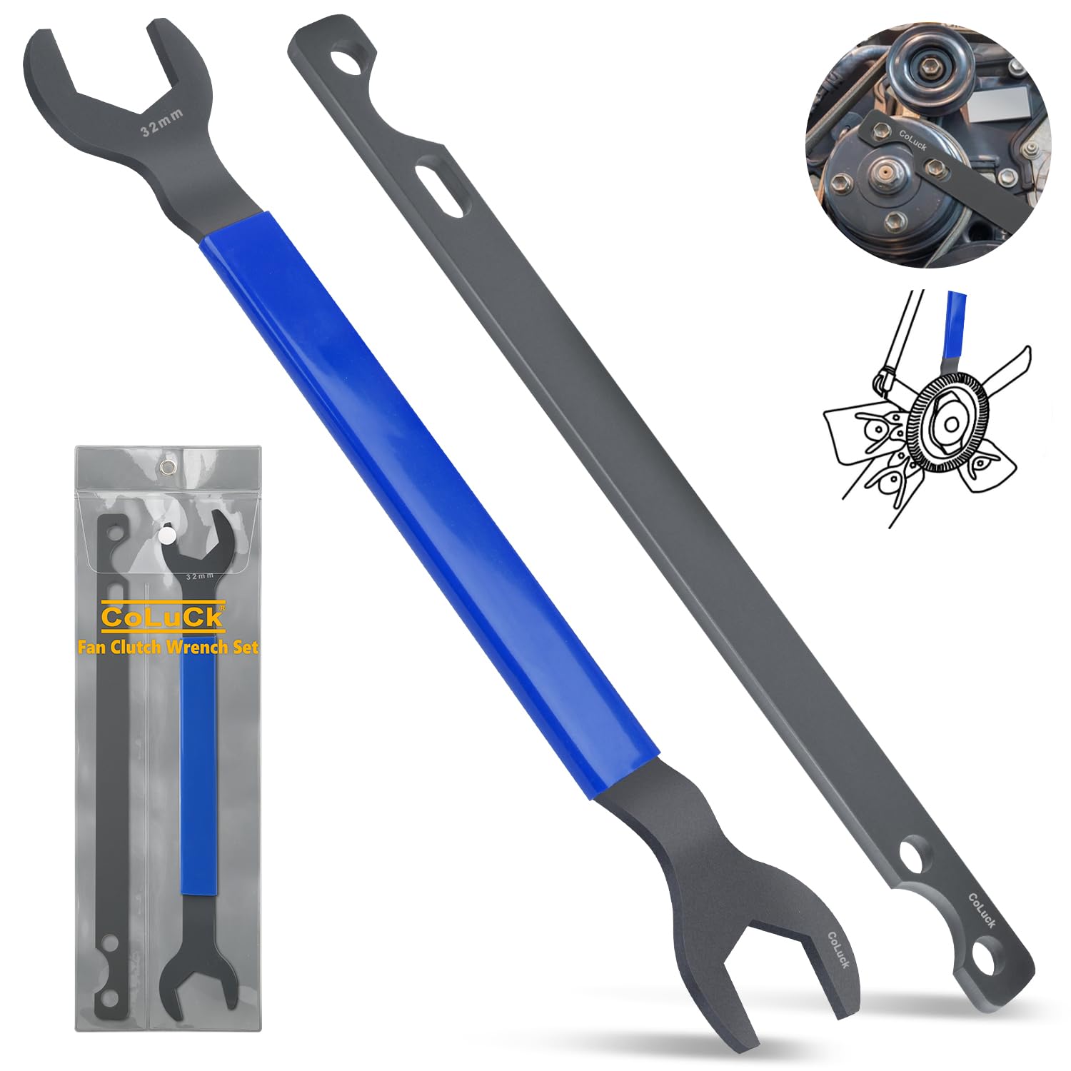 32Mm & 36Mm Fan Clutch Wrench Set,Water Pump Pulley Holder Removal Tool For Bmw, Ford, Gm, Dodge,Chevrolet,Jeep Fan Clutch Remov