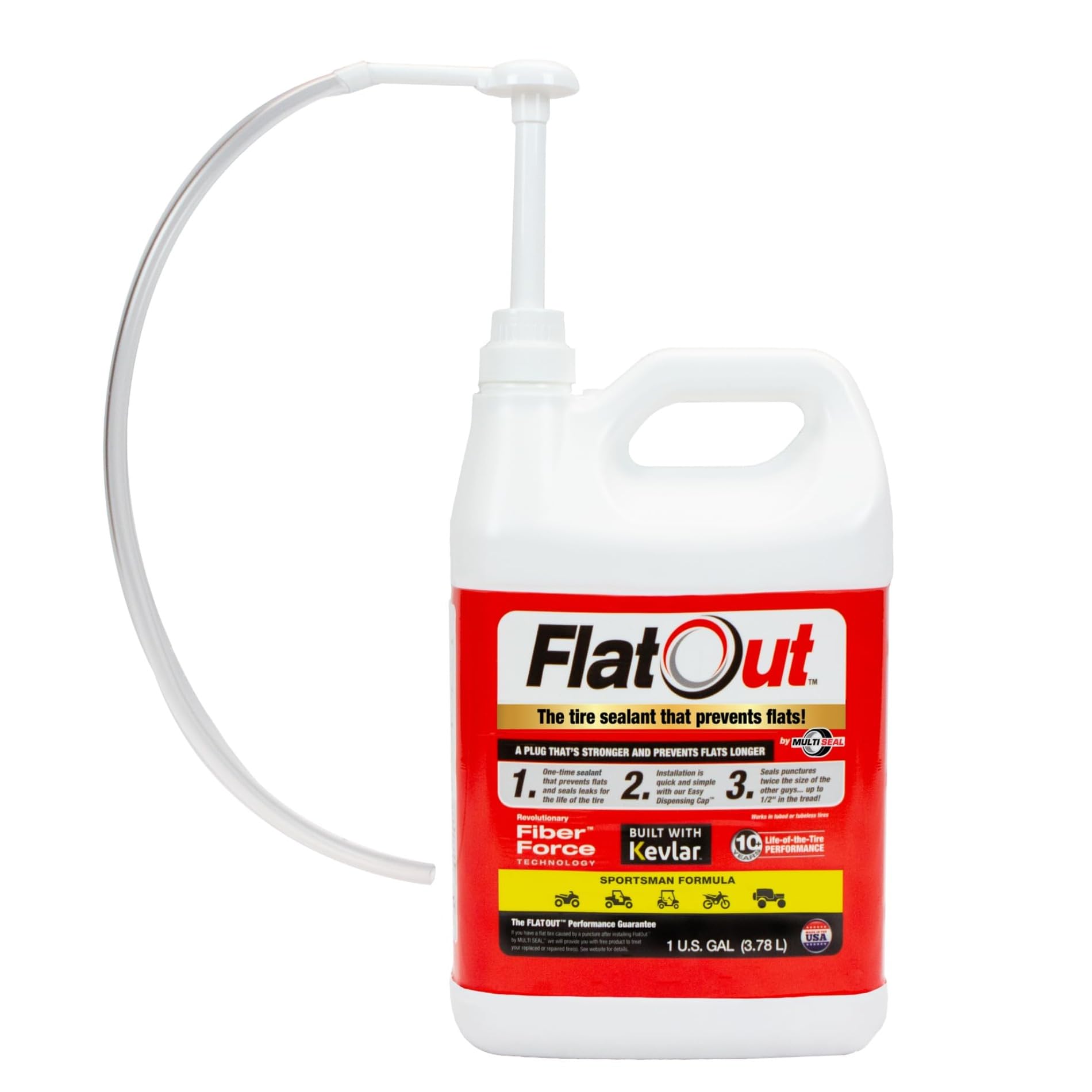 Flat Out Tire Sealant Sportsman Formula - Prevent Flat Tires - Seal Leaks - Sportsman Formula with Valve Core Tool - Contains Ke