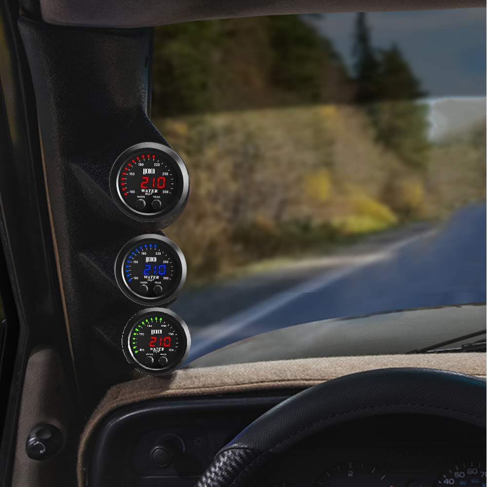 ZHSYMX Universal 52mm Water Temperature Gauge 100-300F(38-150C) Electronic Red Digital LED DC12V for Car Automotive with Joint P