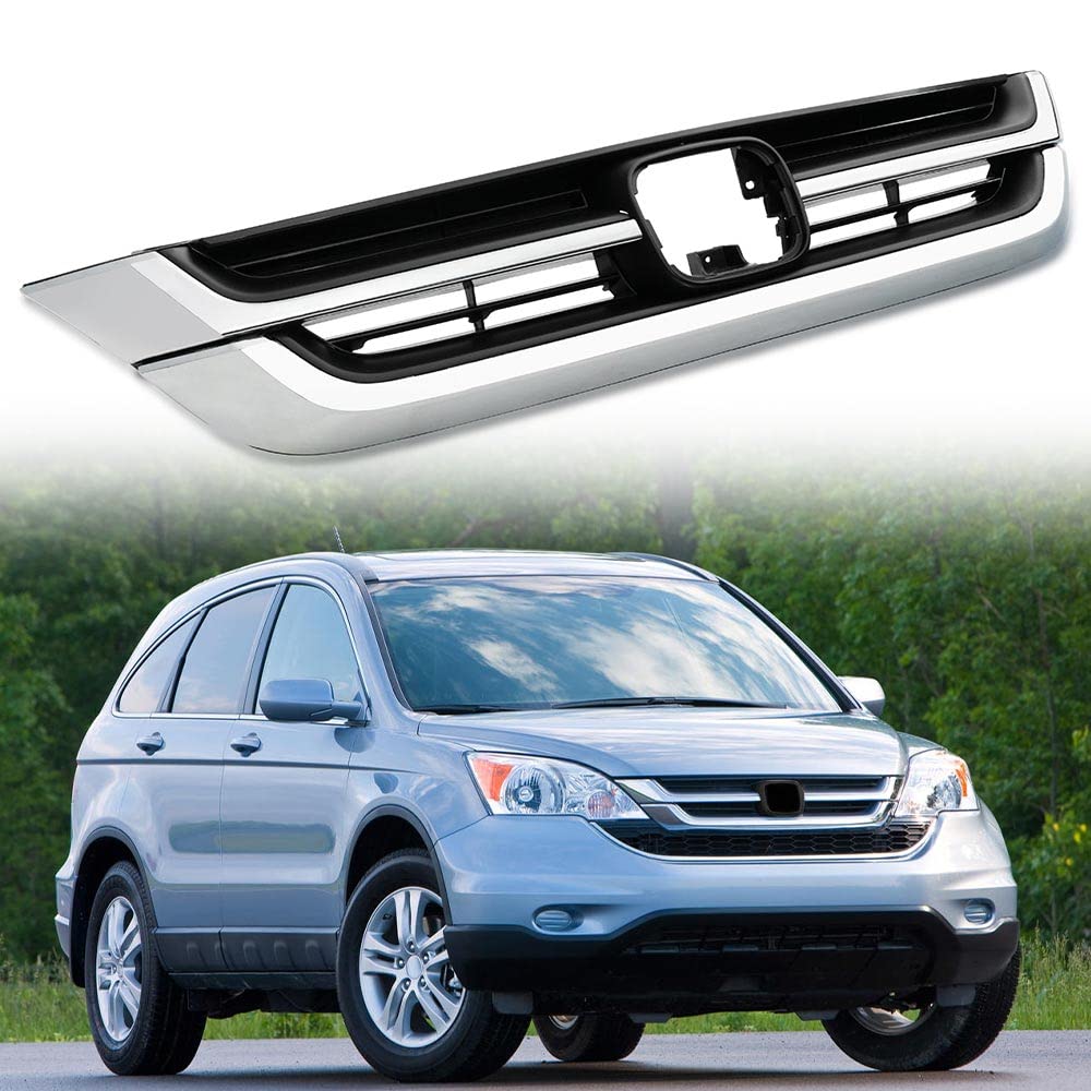 G-PLUS Front Bumper Upper Grille Grill ABS Compatible With Honda CRV 2010 Chrome Honeycomb Style
