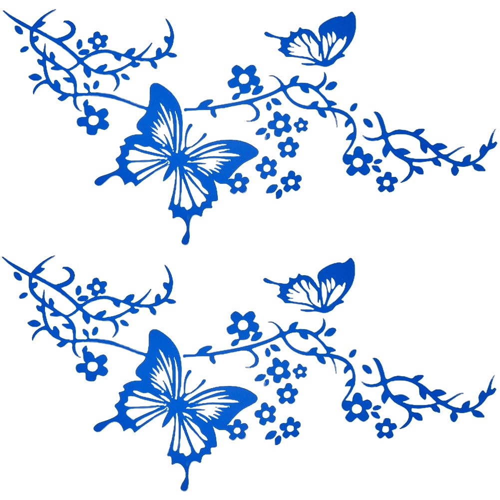 GORGECRAFT 2 Sheets PET Waterproof Sticker Reflective Bumper Decal Butterfly Flower Vine Hawaiian Car Decals Set Women Car Rearv