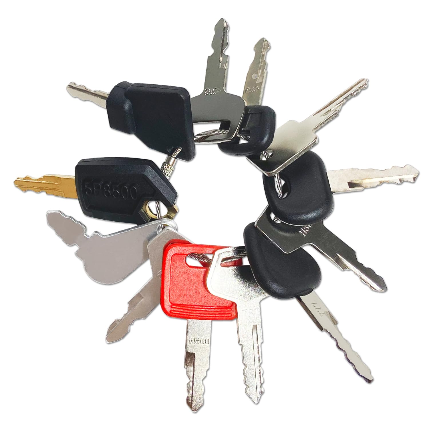 Keypower (12) Heavy Construction Equipment Ignition Key Set, For Caterpillar Case Jd Hyster Komatsu Hitachi Jcb Takeuchi Kubota