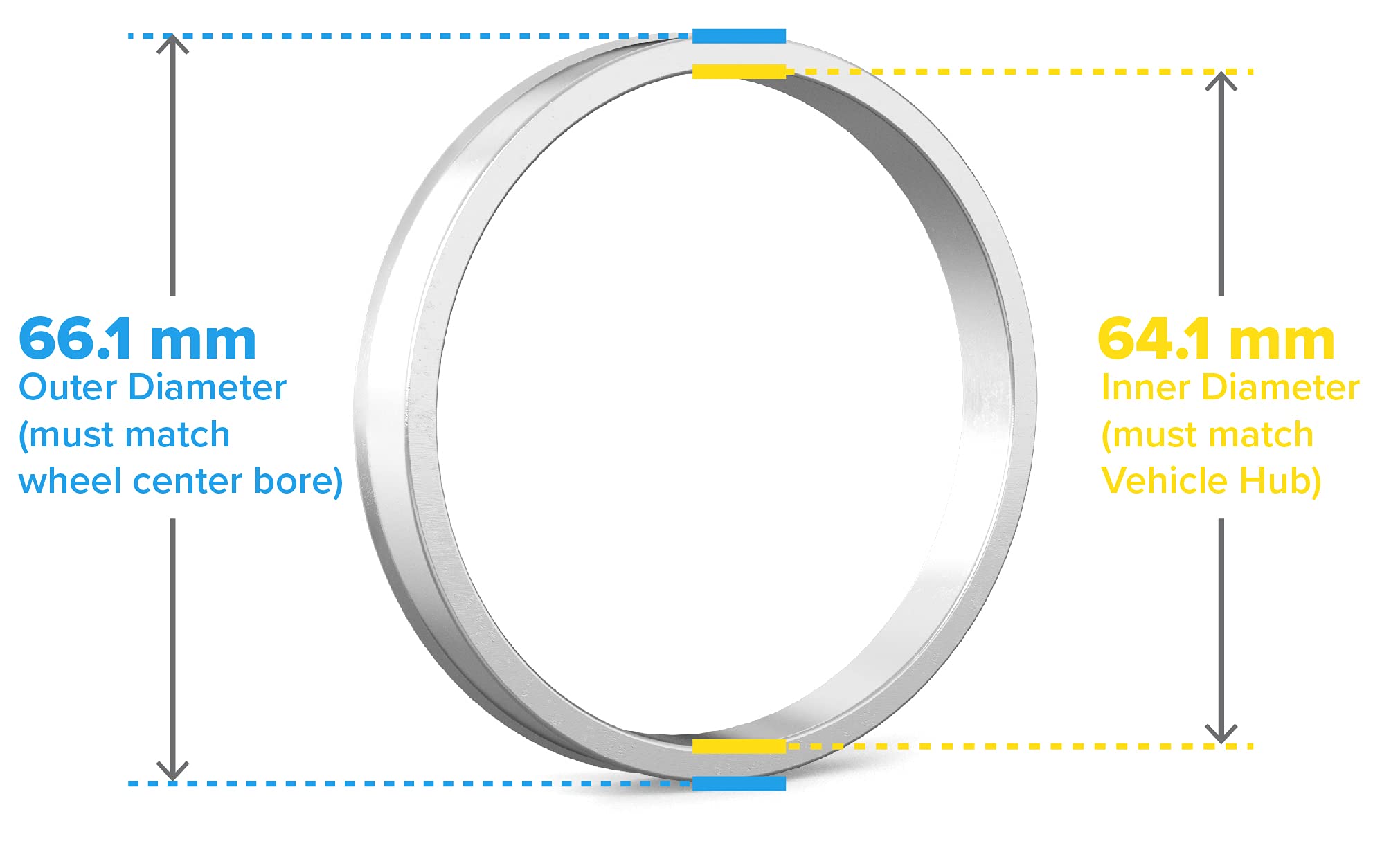 Stancemagic Hubcentric Rings (Pack Of 4) - 64.1Mm Id To 66.1Mm Od - Silver Aluminum Hubrings - Only Fits 64.1Mm Vehicle Hub And