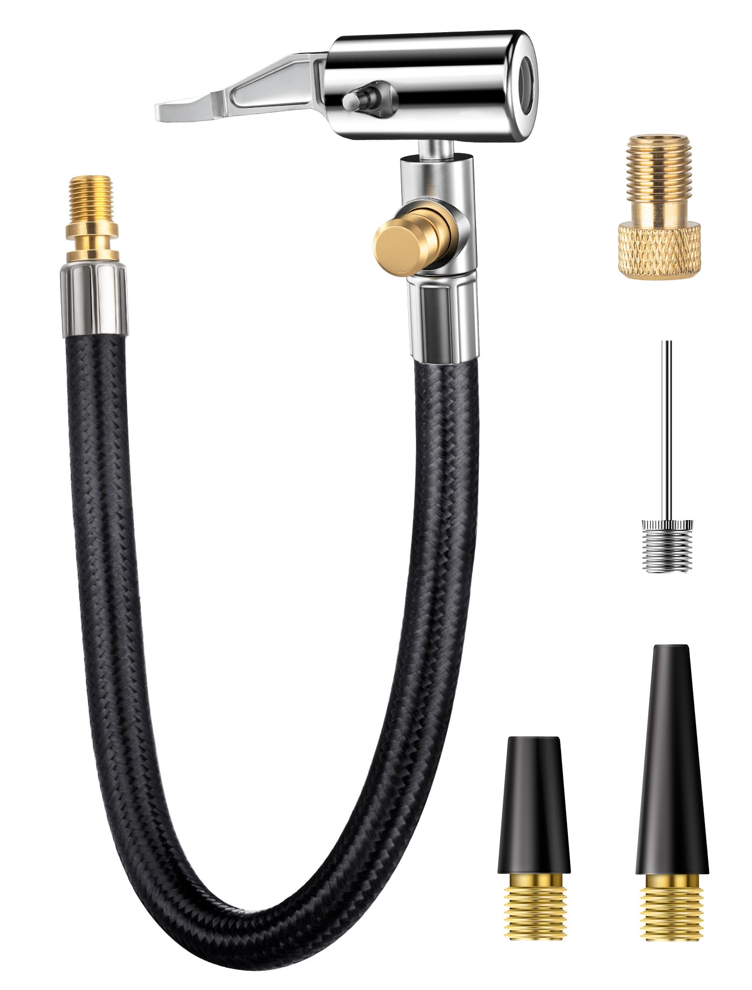 Lumiteco Quick Connect Tire Chuck Hose, Tire Valve Extension Tube W/Presta Valve & Air Pump Ball Needle Set, Air Tire Inflator P