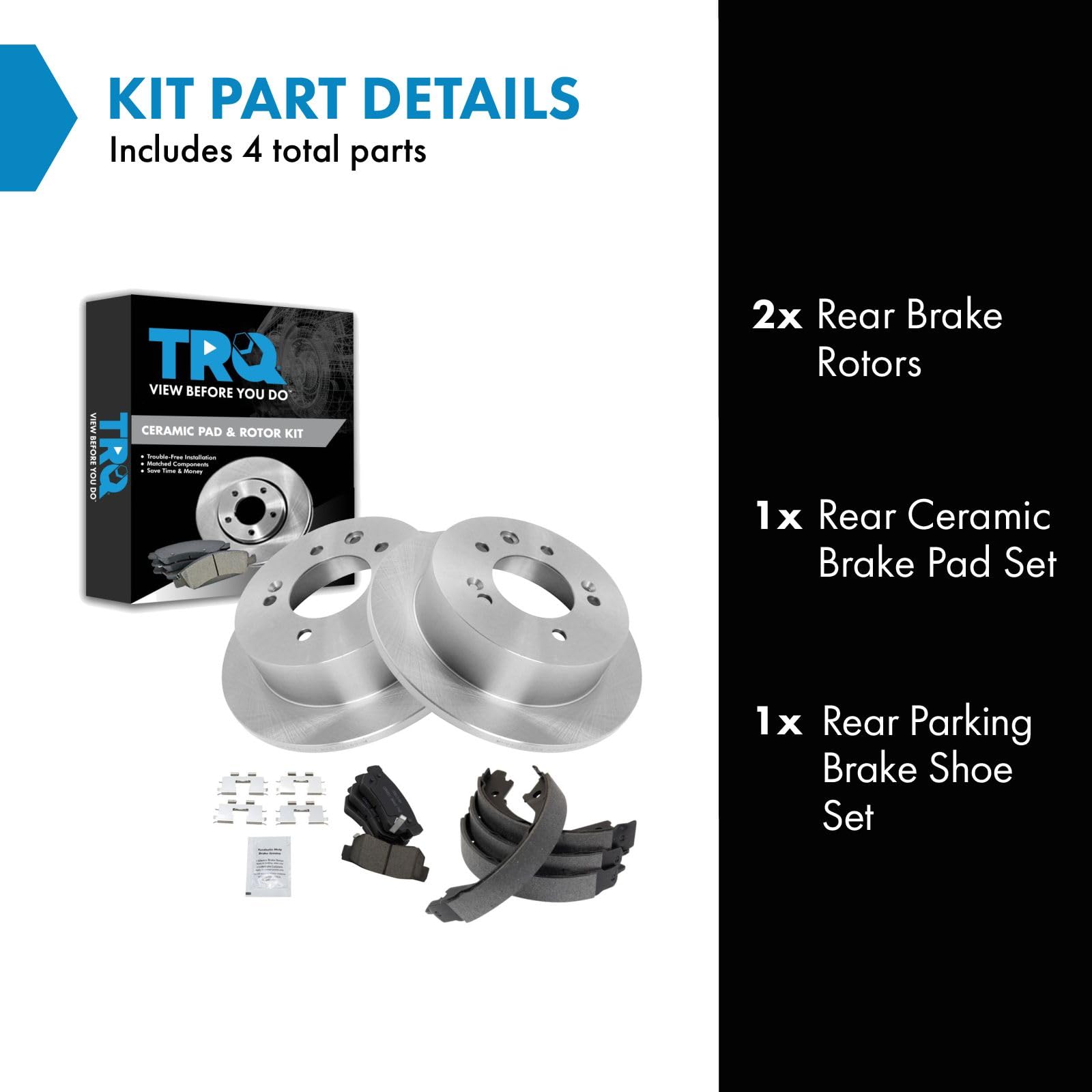 Trq Rear Brake Pad & Rotor Kit Brake Pads Brake Rotor Parking Brake Shoe Set Ceramic Compatible With 2007-2010 Hyundai Elantra