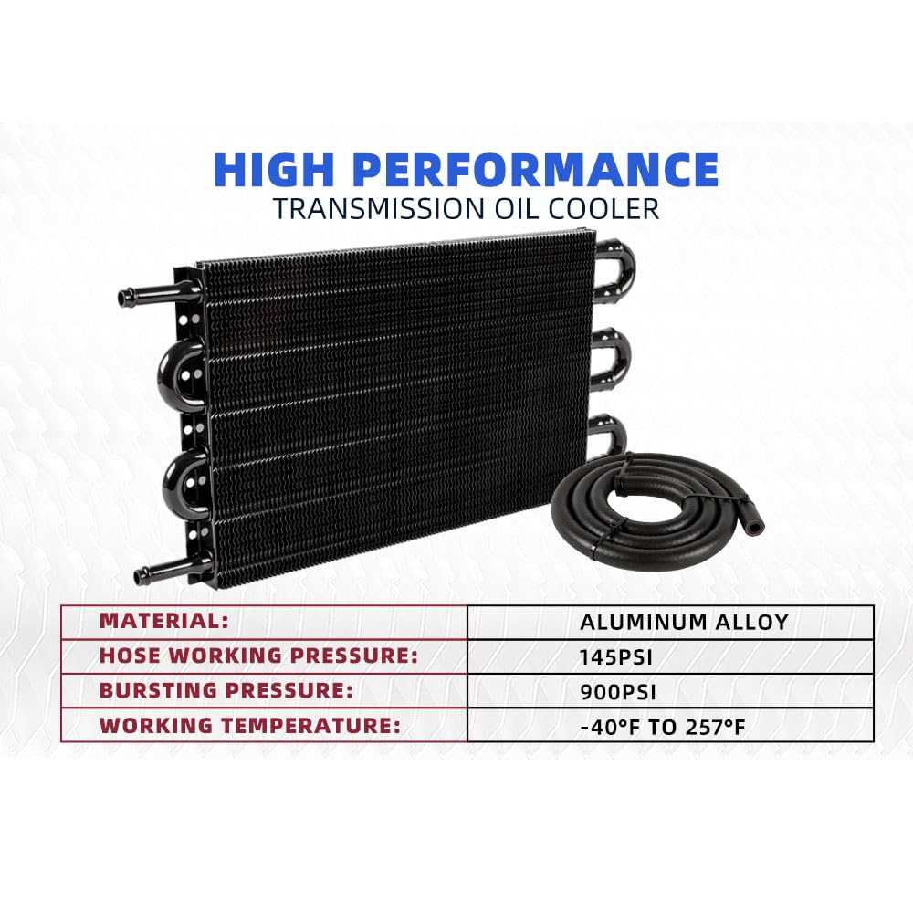Bartoo Universal 5/16'' Transmission Oil Cooler Kit, Aluminium Alloy 6 Pass Tube And Fin Oil Cooler Kit(Black)