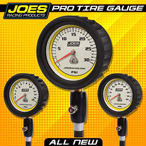 Joes Racing Products Tire Pressure Gauge, Pro Tire, Glow in The Dark, 0-60 psi, Analog, 2-1/2 in Diameter, White Face, 1 lb. Inc