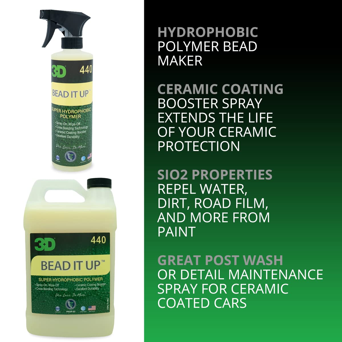 3D Bead It Up Ceramic Coating Booster Spray - Super Hydrophobic Bead Maker - Polymer Paint Protectant & Sealant 1 Gallon