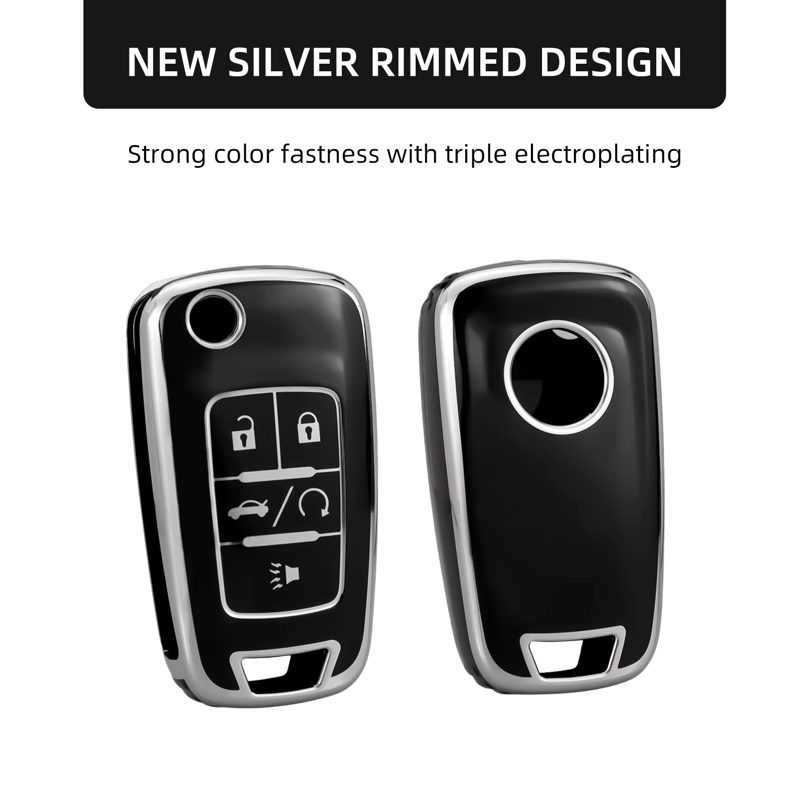 Offcurve For Chevy Key Fob Cover, Full Tpu Protective Key Case Fit For Chevrolet Chevy Gmc Buick Encore Terrain Malibu Camaro Cruze Impala Equinox Volt Spark Sonic Car Smart Key Accessories, Black