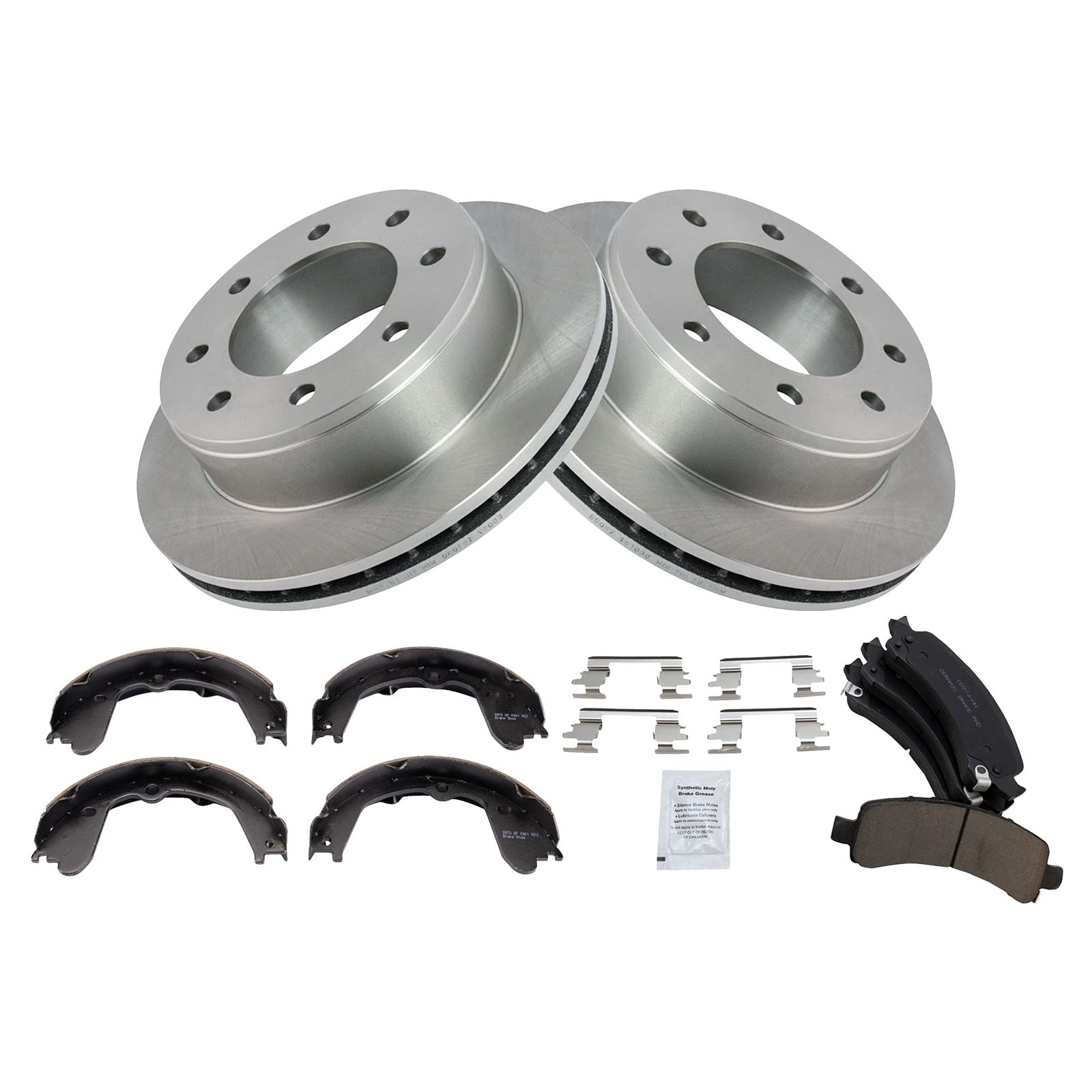 Trq Rear Brake Pad & Rotor Kit Brake Pads Brake Rotor Parking Brake Shoe Set Ceramic Compatible With 2008-2019 Chevrolet Express