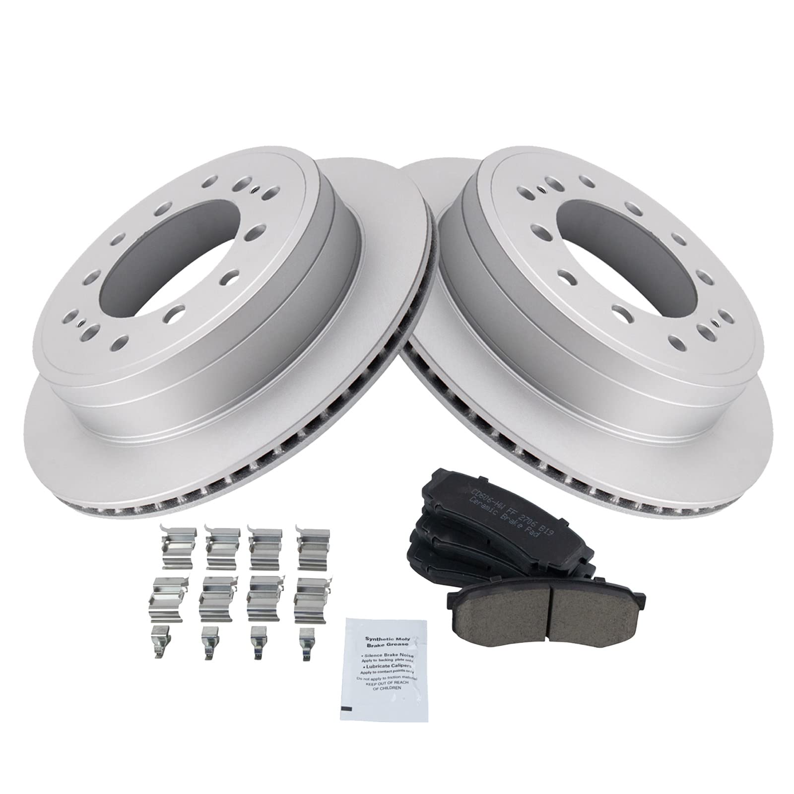 Trq Rear Brake Pad & Rotor Kit Brake Pads Brake Rotor Ceramic Premium G-Coated Compatible With 2010-2022 Lexus Gx460 Toyota 4Run