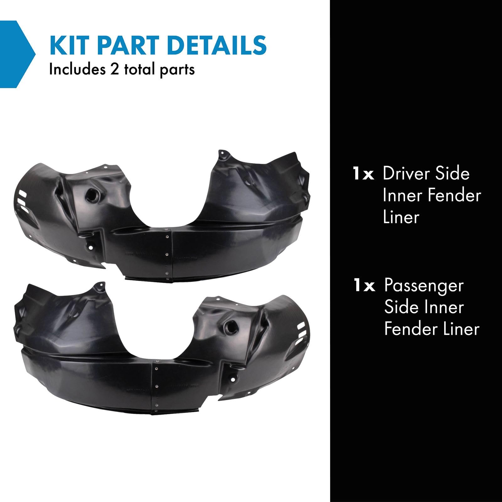 Trq Inner Fender Liner Set Compatible With 2011-2013 Ford Fiesta Fo1248153 Fo1249153