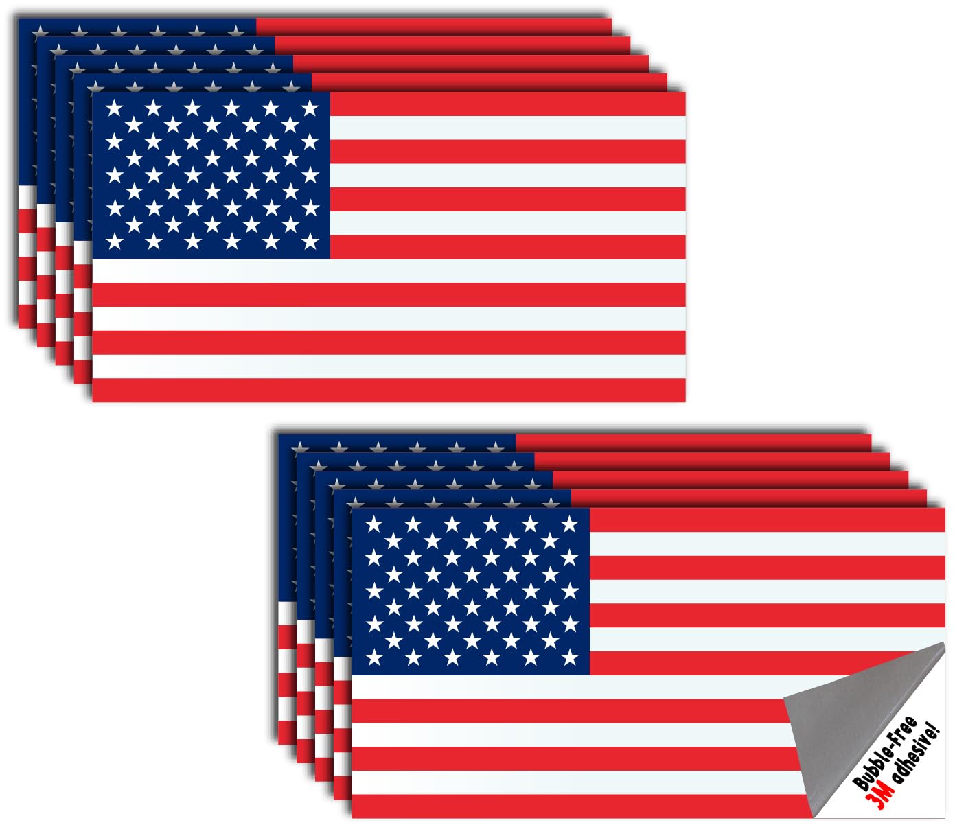 10 Pack American Flag Stickers - Made of 3M Vinyl - USA Patriotic Stickers - Bubble-Free Adhesive - Dishwasher Safe