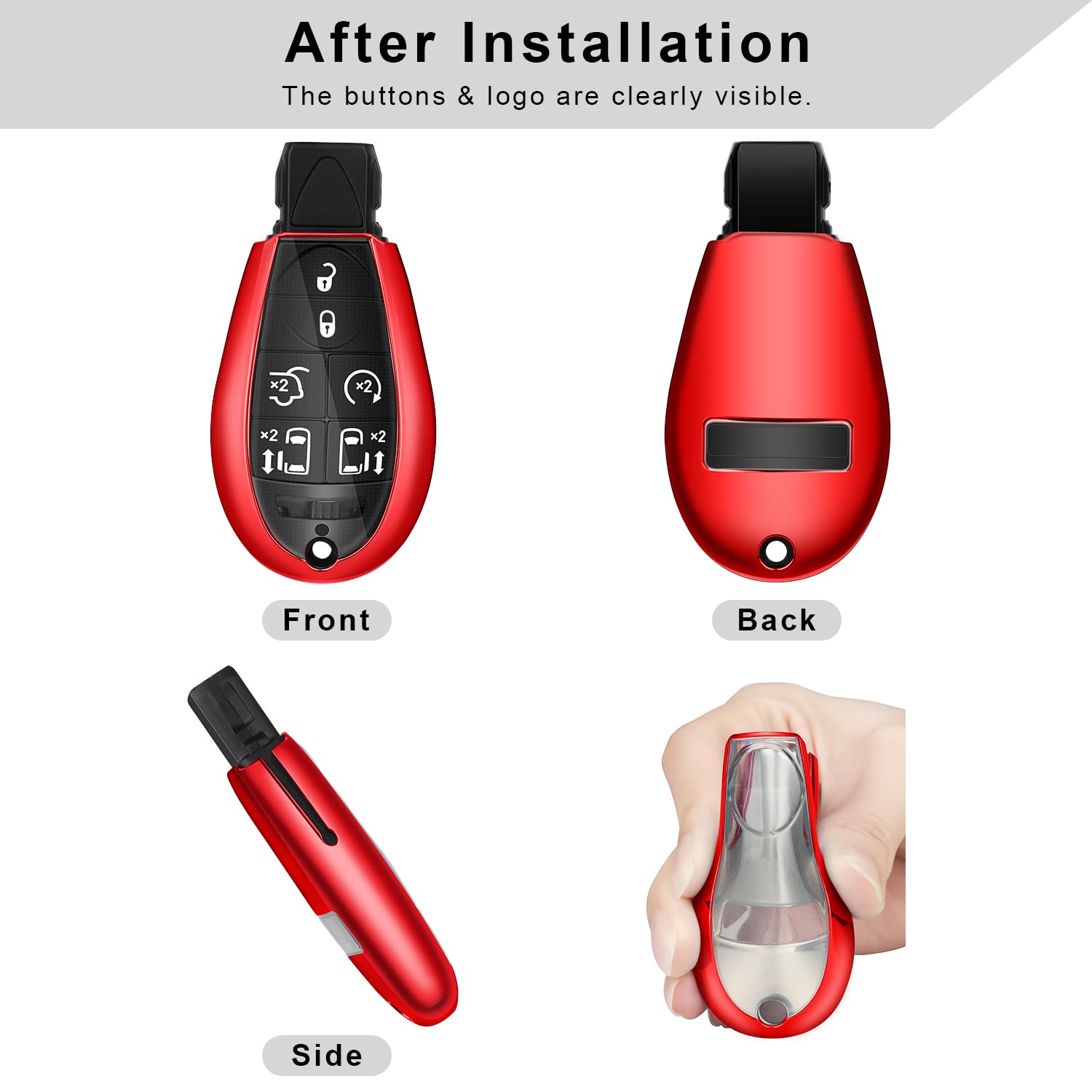 QBUC Dodge Key Fob Cover - TPU Key Case with Keychain, Universal Size, Red Compatible with 2008-2018 Dodge Ram, Jeep, Chrysler