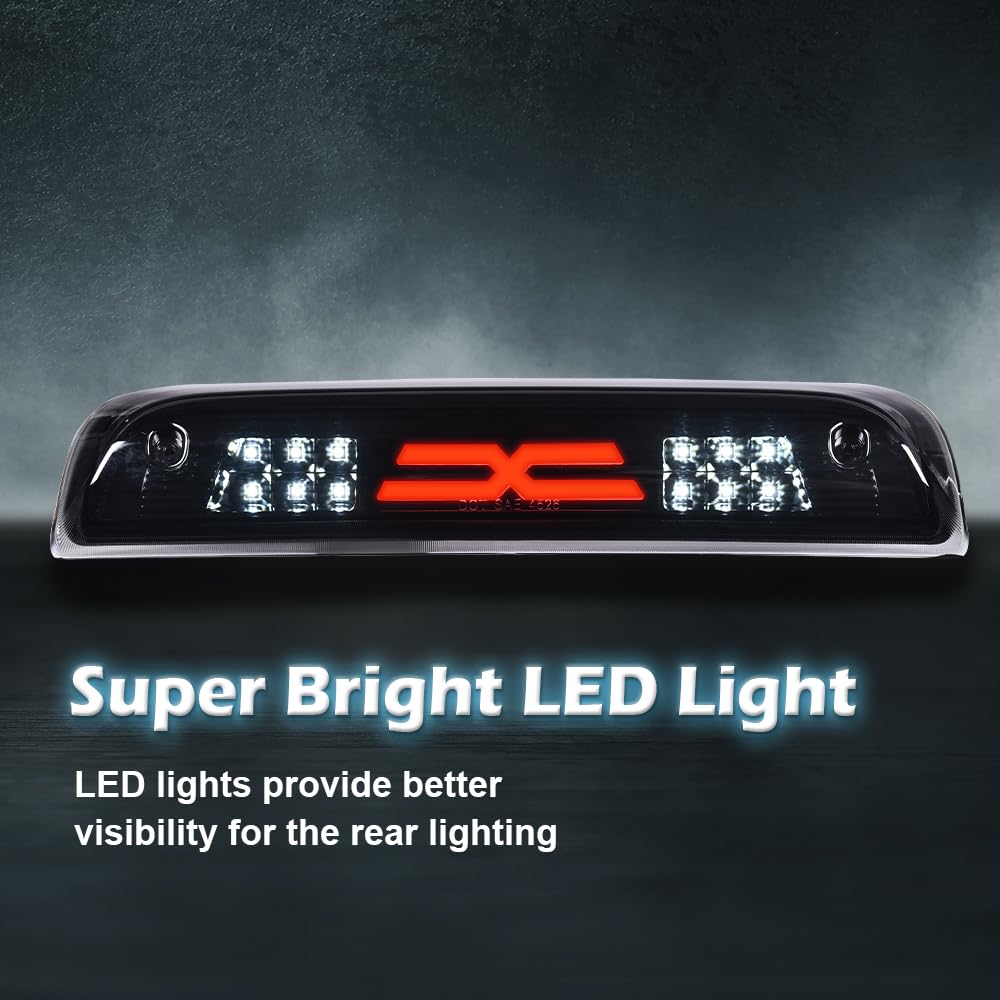 G-PLUS LED 3rd Brake Light for Chevy Silverado/GMC Sierra 2014-2020, Black Smoked Lens, ABS, X Type