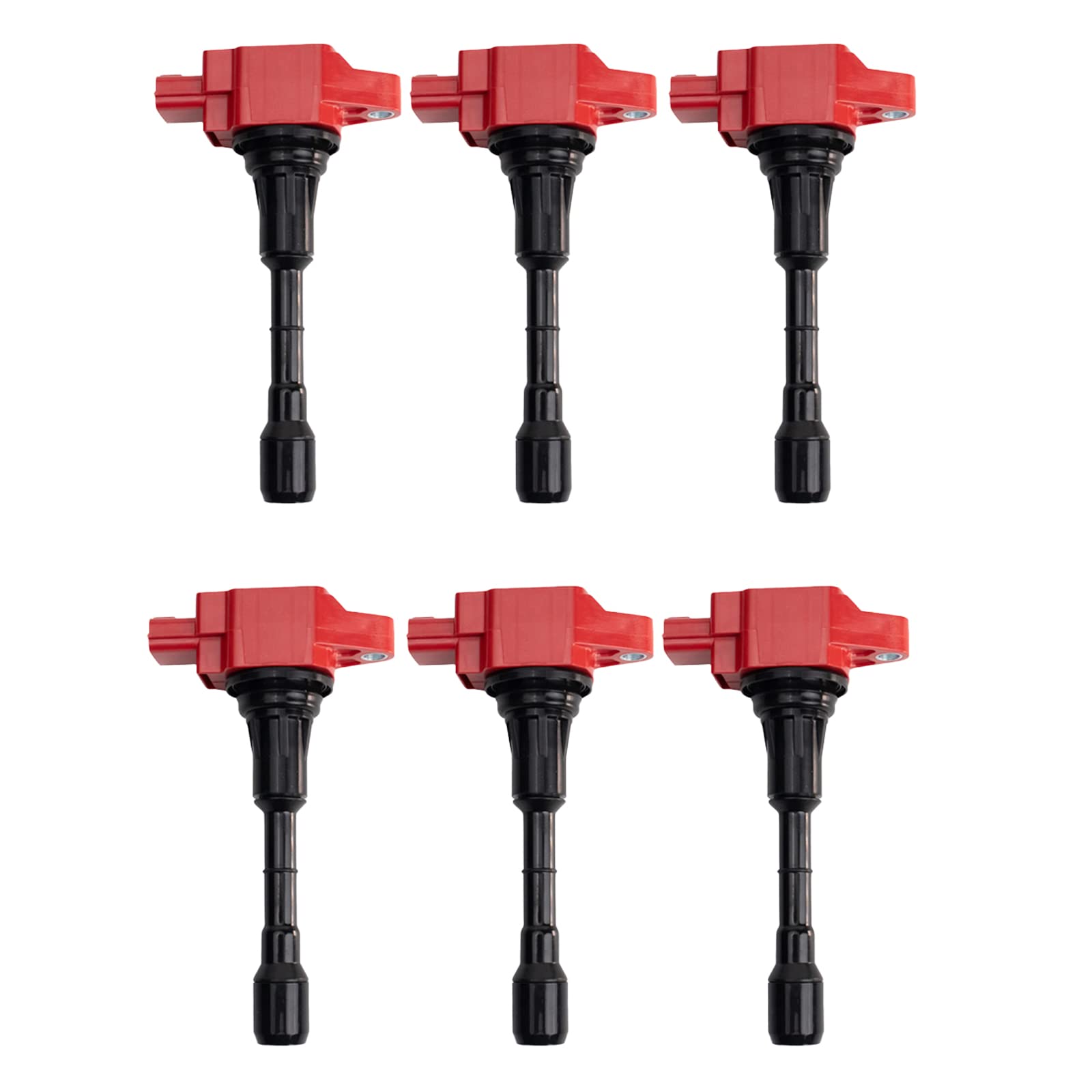 TRQ Ignition Coil Set 6-Piece High Temp Epoxy Compatible with Infiniti & Nissan, Model ICA61969, Performance Red