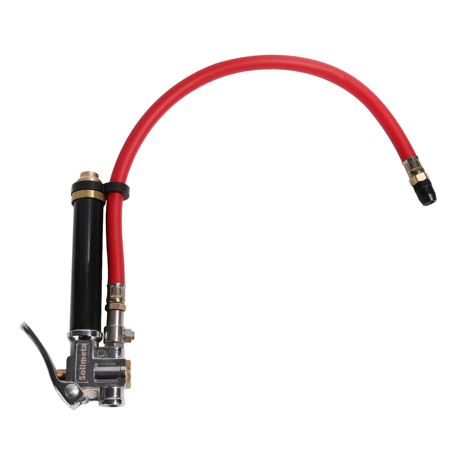Solimeta Bayonet Style Inflator Gauge, Tire Inflator Chuck, Straight-On Chuck, 20 Red Hos, Range 10-130psi/kpa