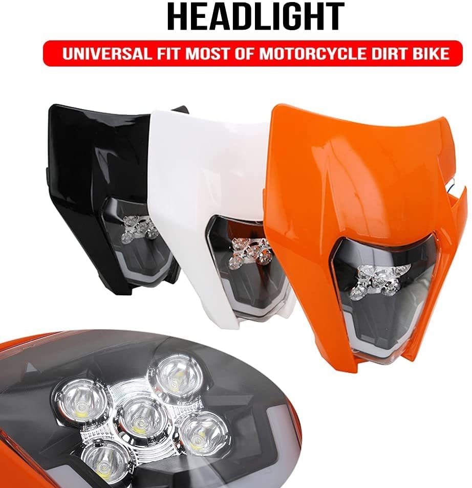 JFG RACING Universal LED Dirt Bike Headlight Assembly Kit - White, Normal Size, Durable Plastic for Most Dirt Pit Bikes and Motorcycles