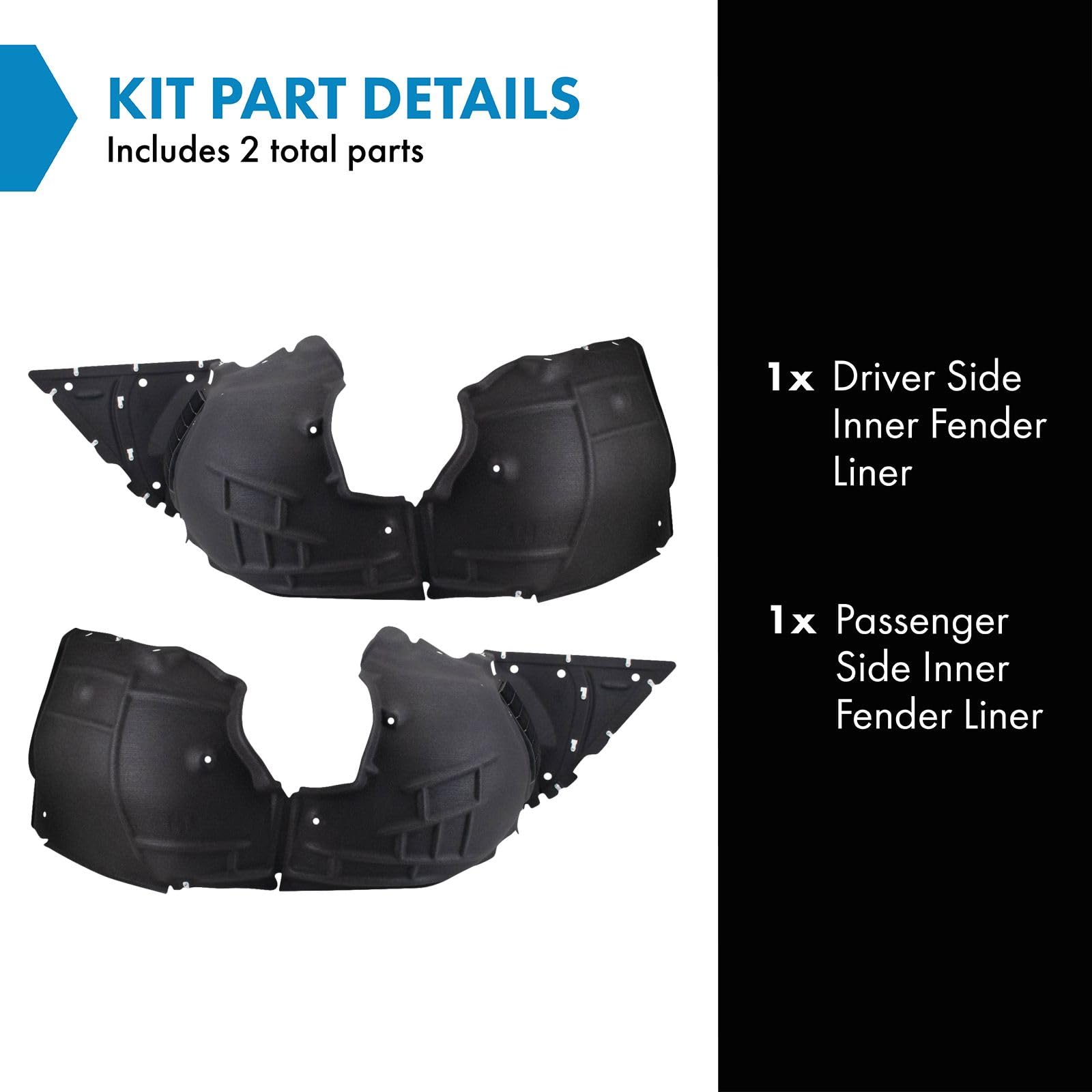 Trq Inner Fender Liner Set Compatible With 2016-2022 Chevrolet Camaro Gm1248296 Gm1249296