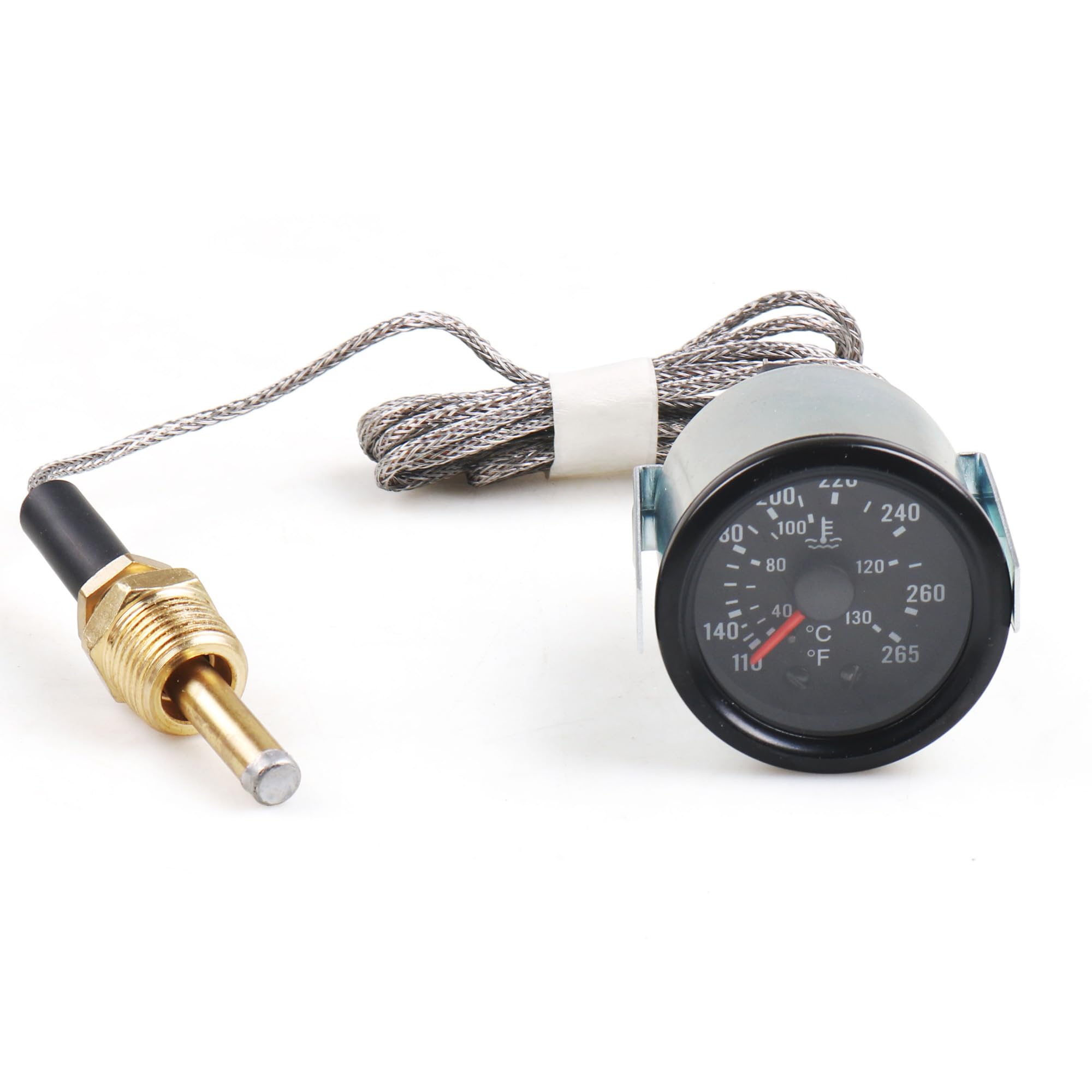 Dyno Racing 2'' 52mm 12V Pointer Mechanical Water Temperature Temp Gauge (40-130?,110-265?),Yellow Light Car Meter with Sensor N