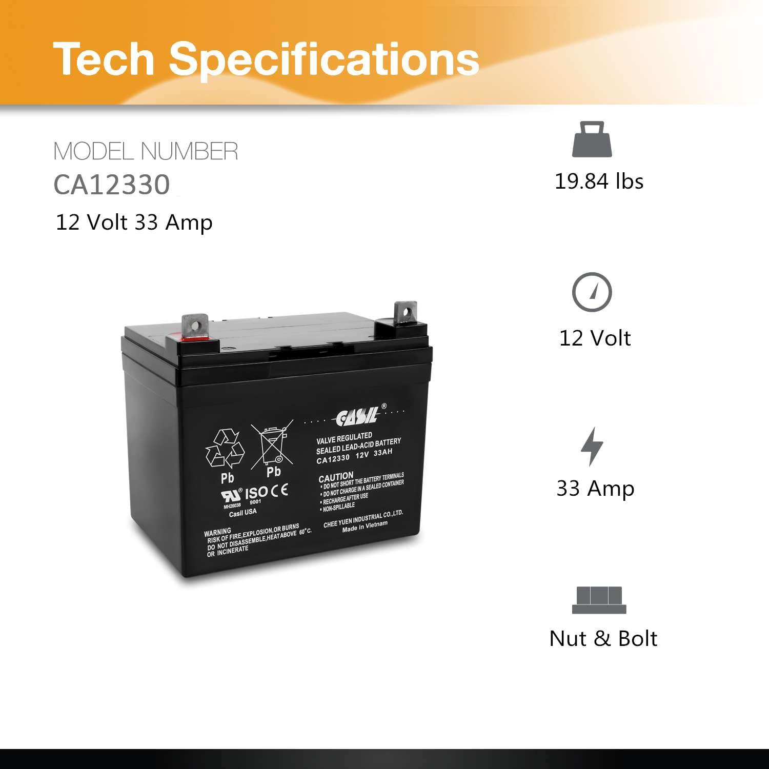 Casil 12V 33Ah Replacement Battery Compatible With John Deere, Craftsman, Husqvarna, Troy-Bilt, Huskee, Cub Cadet (2 Pack)