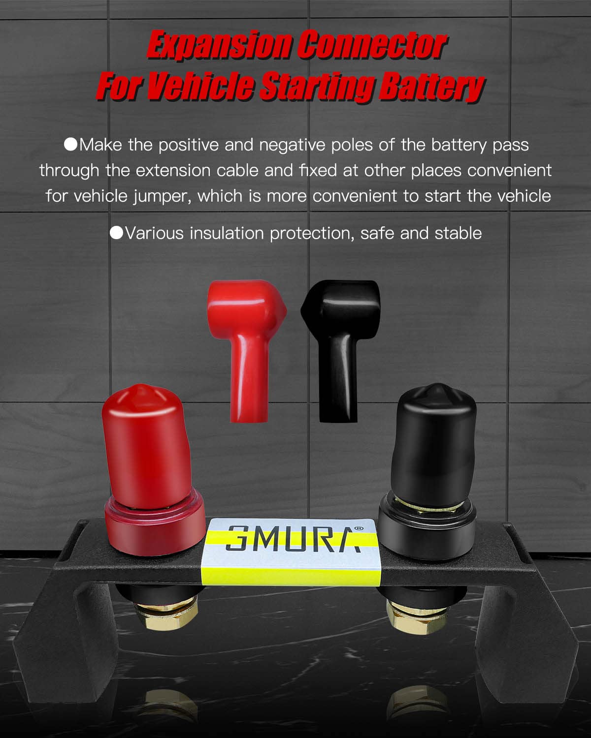 GMURA Battery Jump Post Kit - Waterproof Heavy Duty Jumper Terminals with Cable & Mounting Bracket, Style 1, Black/Red/Copper