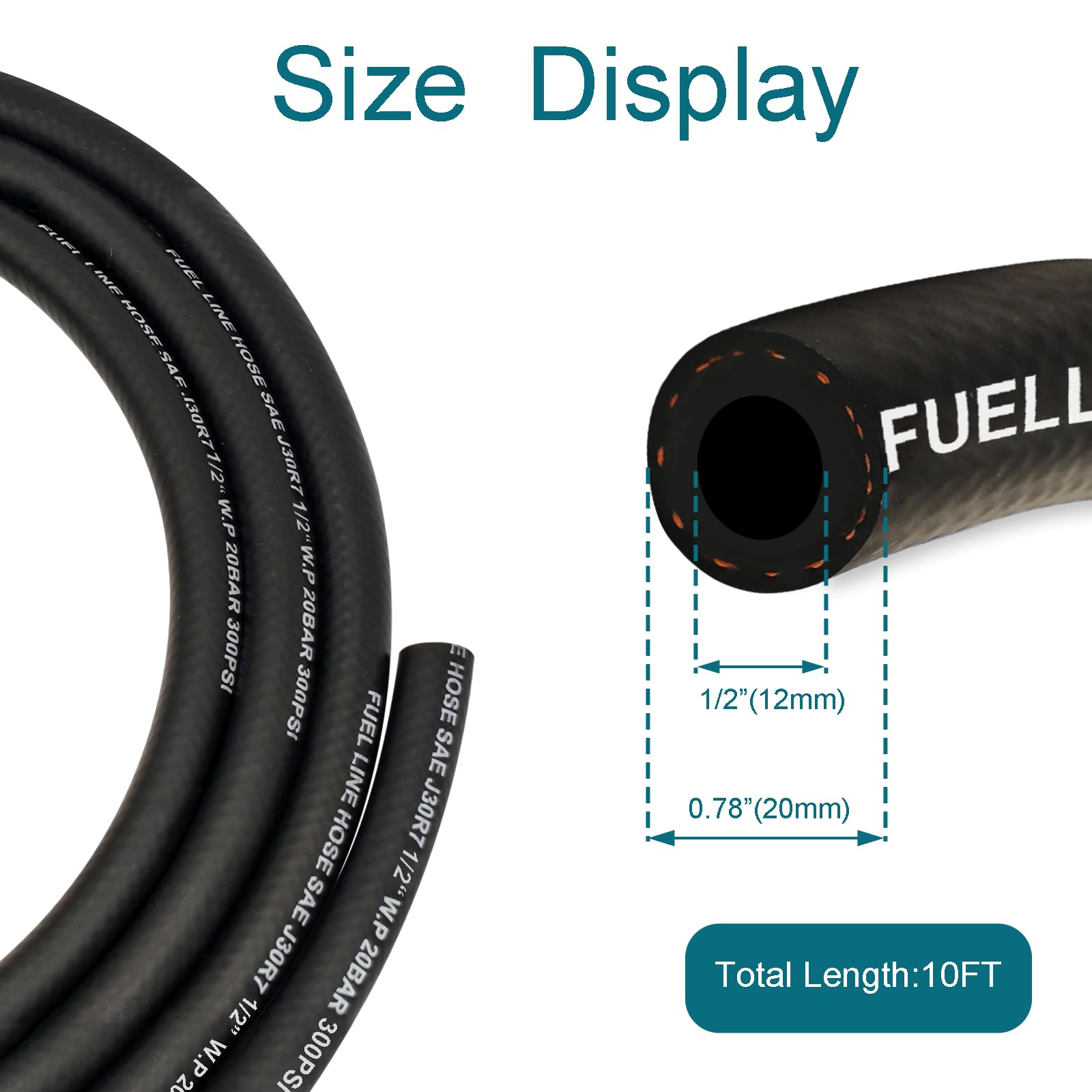 Housun Fuel Line 1/2 Inch Id, Fuel Hose 10Ft, J30R7 Fuel Line Hose Nbr.