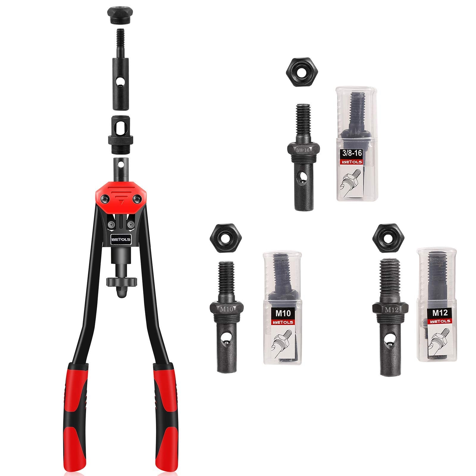 WETOLS 11Pcs Rivet Nut Tool Set, Replacement Mandrels M3-M12, Metal, Model WE-812
